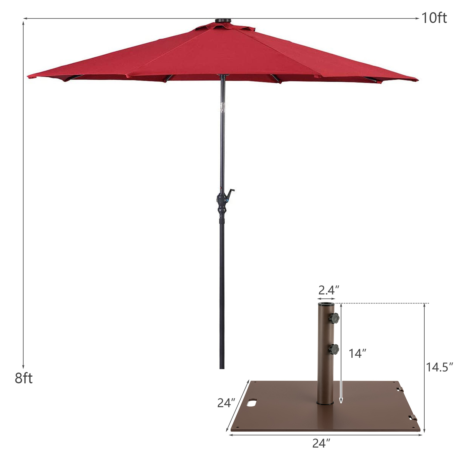 10ft Solar Lights Patio Umbrella Outdoor W/ 50 LBS Movable Umbrella Stand - Picture 17 of 18