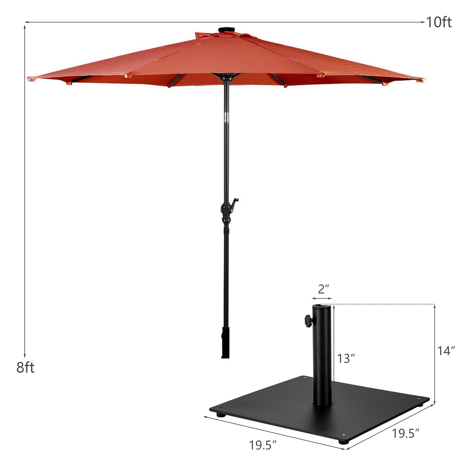 Costway 10ft Solar Lights Patio Umbrella Outdoor W/ 36 LBS Steel Umbrella Stand - Picture 21 of 49