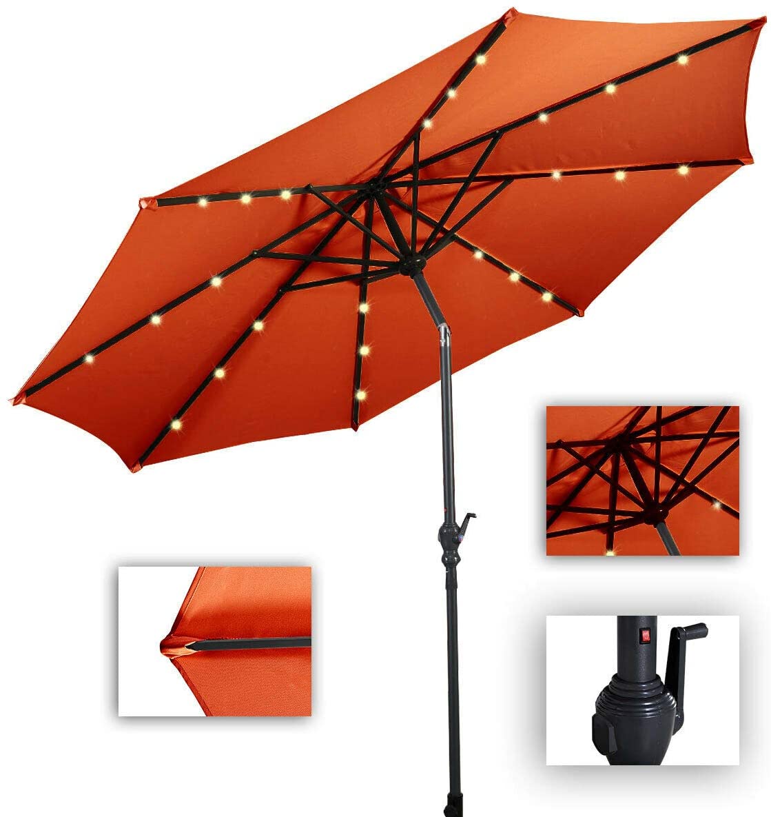 Costway 10ft Solar Lights Patio Umbrella Outdoor W/ 36 LBS Steel Umbrella Stand - Picture 25 of 49