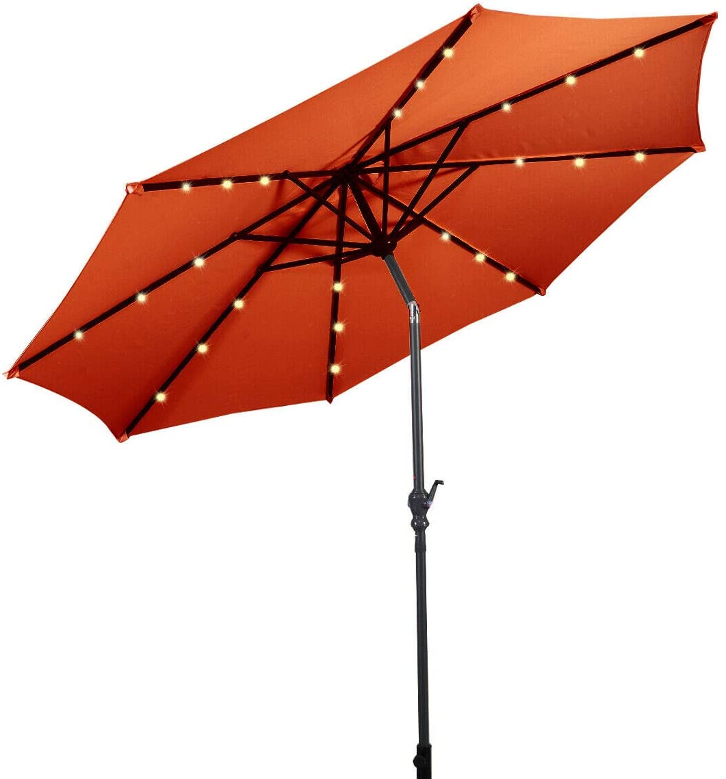 Costway 10ft Solar Lights Patio Umbrella Outdoor W/ 36 LBS Steel Umbrella Stand - Picture 27 of 49
