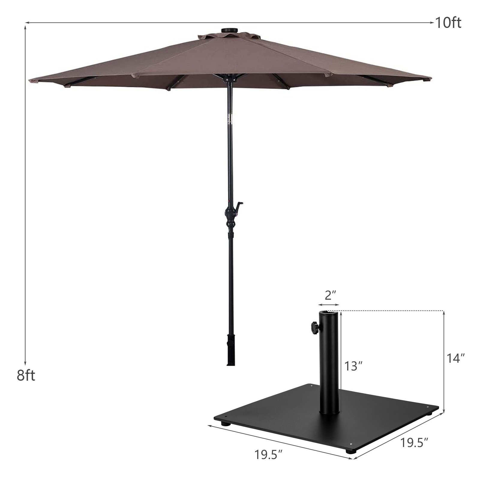 Costway 10ft Solar Lights Patio Umbrella Outdoor W/ 36 LBS Steel Umbrella Stand - Picture 30 of 49