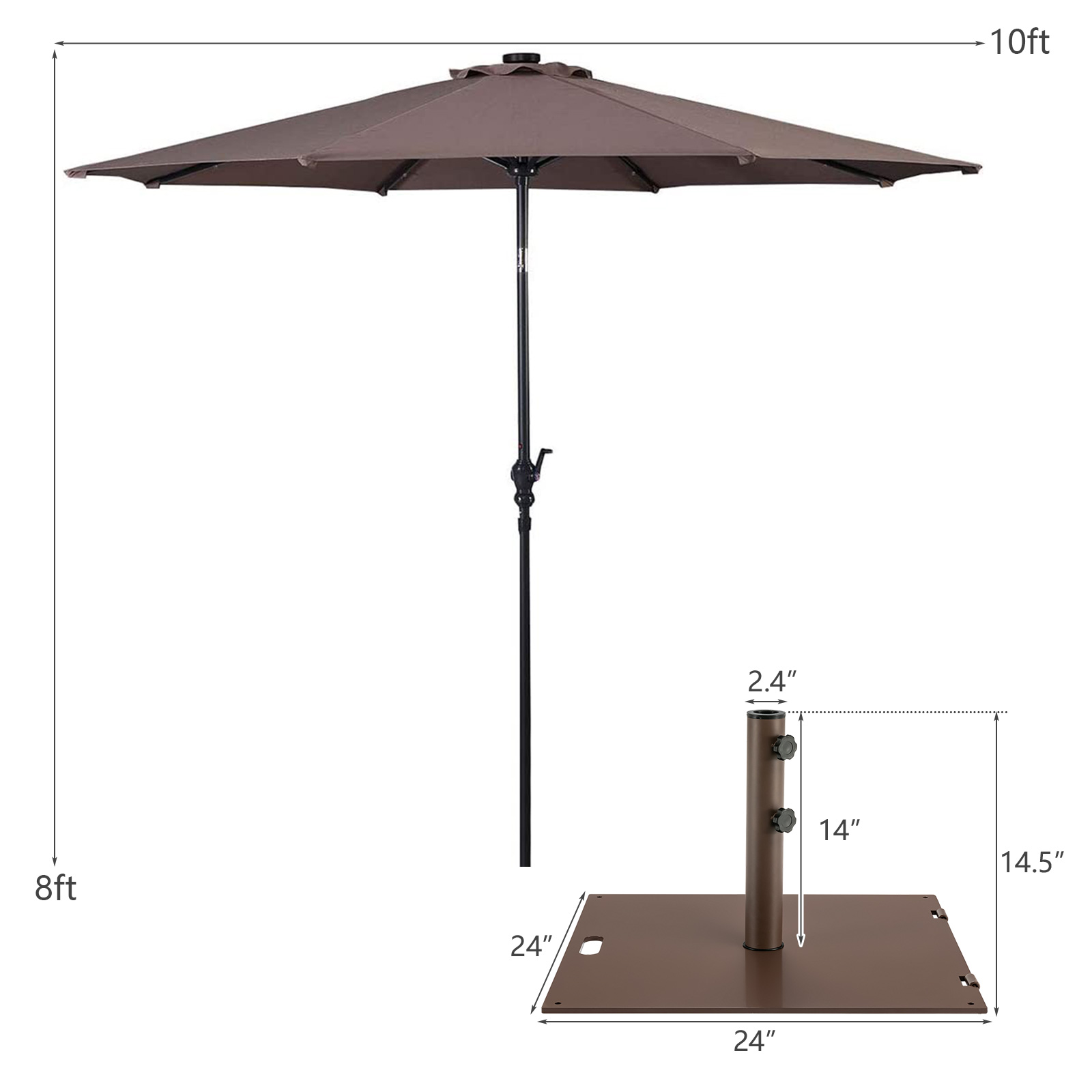 10ft Solar Lights Patio Umbrella Outdoor W/ 50 LBS Movable Umbrella Stand - Picture 14 of 18