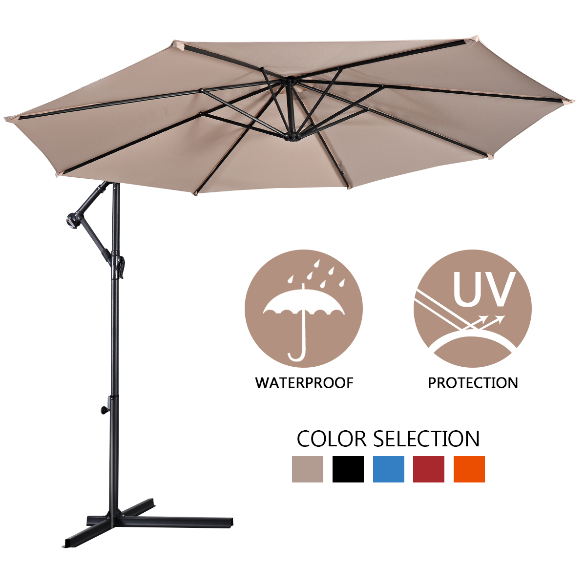 10 FT Patio Offset Umbrella w/8 Ribs Cross Base Tilt - Picture 21 of 60