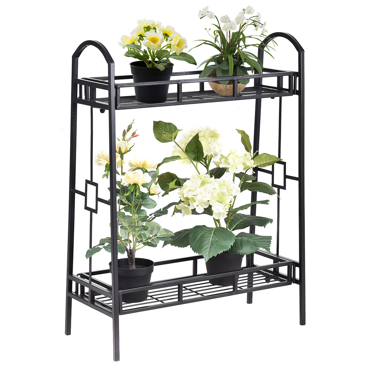 Details about / 2 Tiers Flower Metal Holder Plant Pot Stand Shelf Display Garden Outdoor