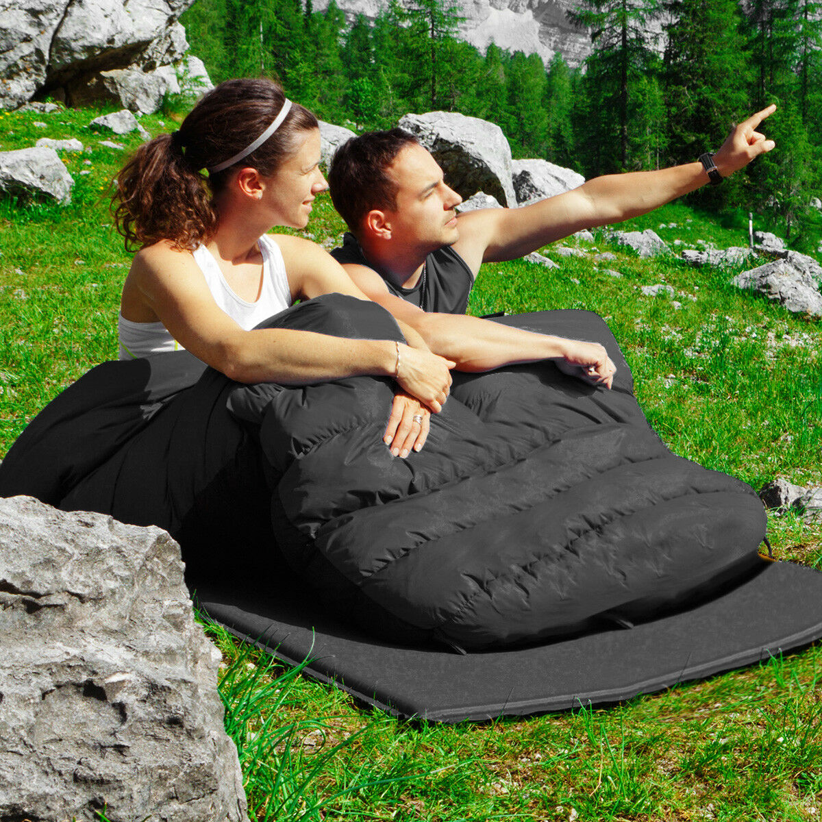 Saco de dormir doble para 2 personas Goplus impermeable con 2 almohadas camping talla queen XL - Imagen 14 de 30