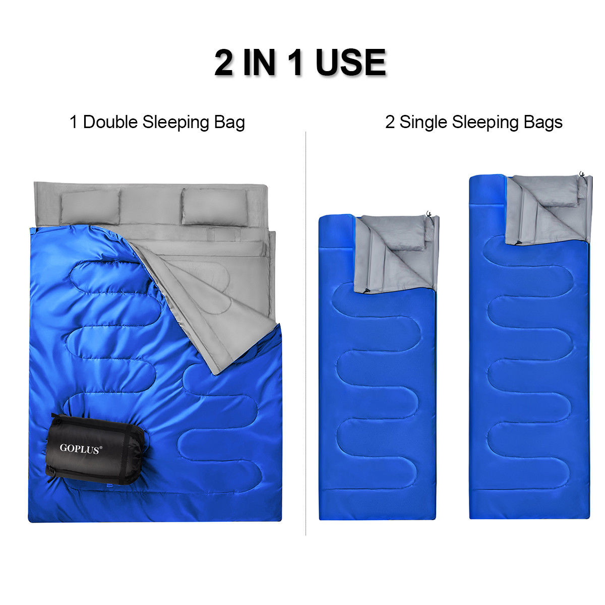 Saco de dormir doble para 2 personas Goplus impermeable con 2 almohadas camping talla queen XL - Imagen 23 de 30