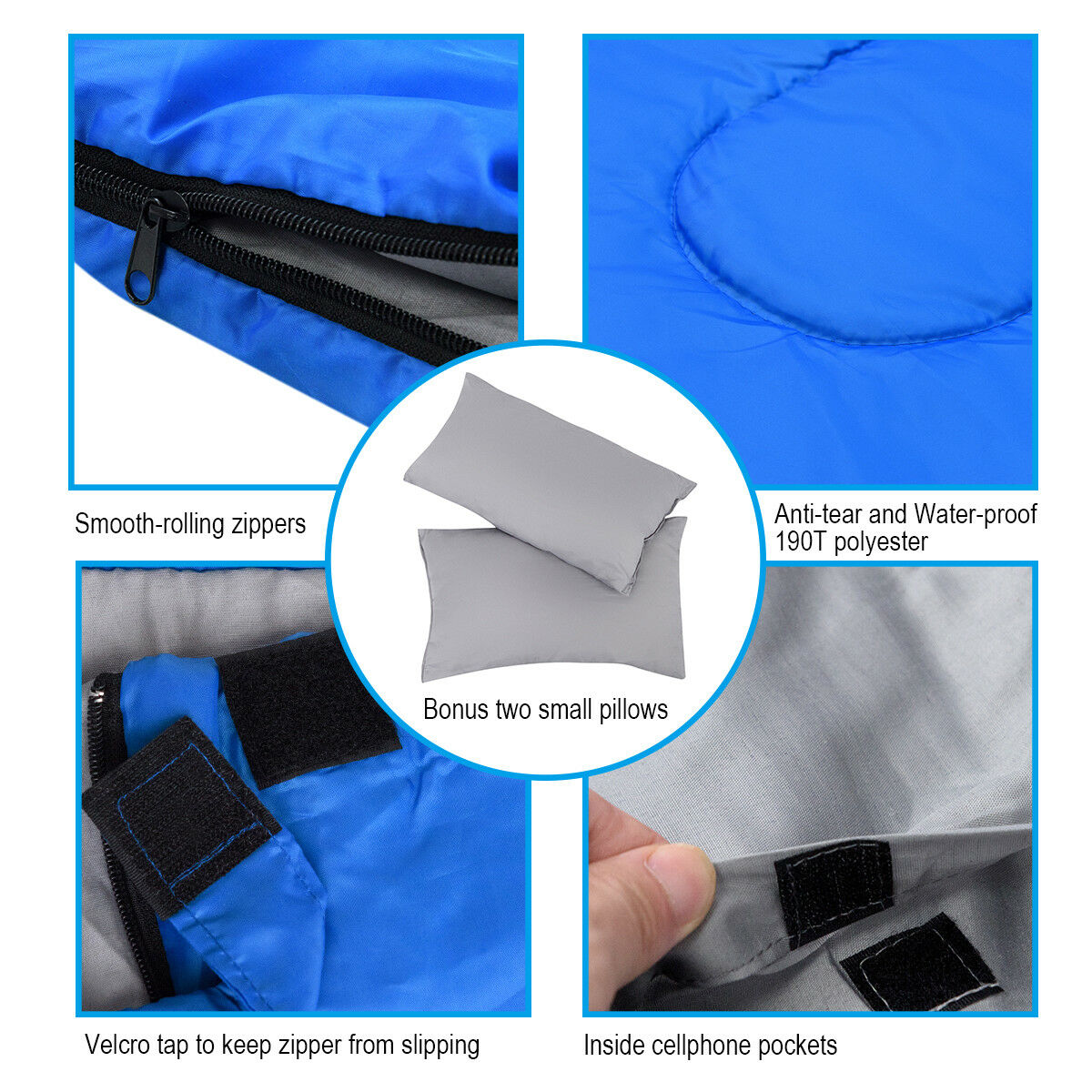 Saco de dormir doble para 2 personas Goplus impermeable con 2 almohadas camping talla queen XL - Imagen 25 de 30