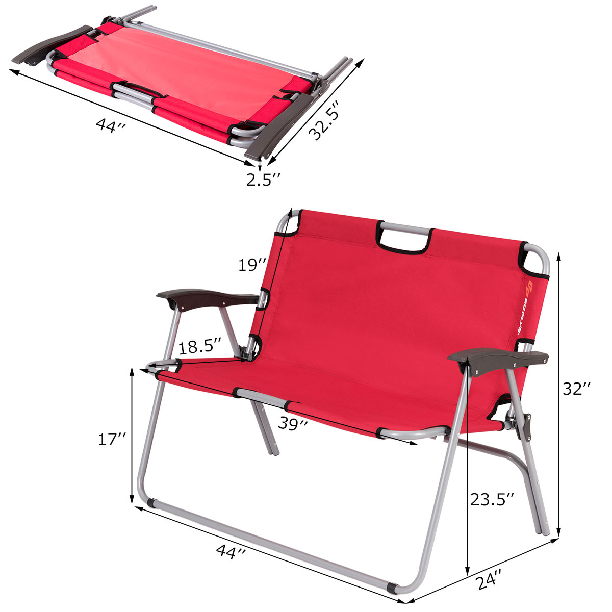2 Person Folding Camping Bench Portable Loveseat Double Chair Outdoor