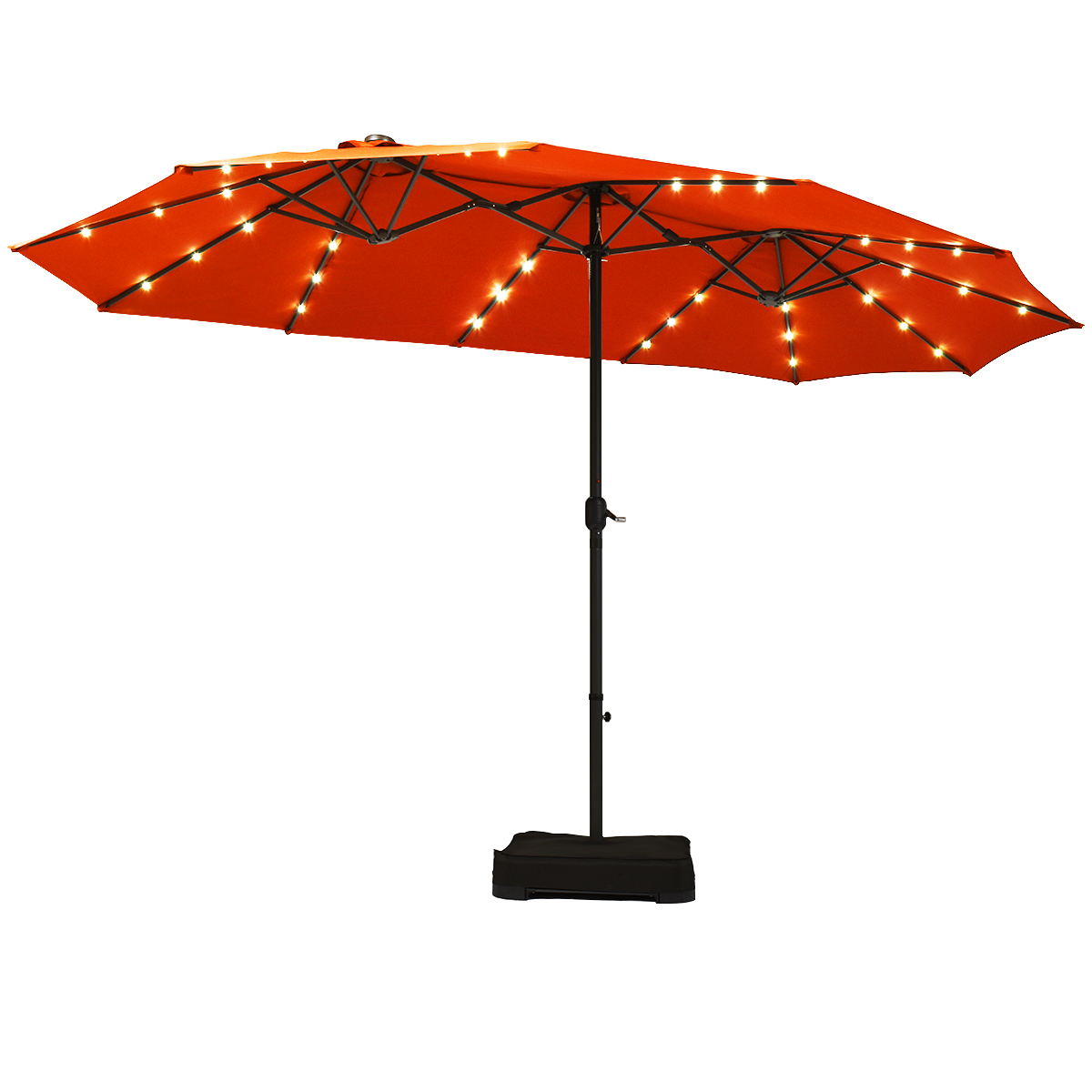 15Ft Patio DoubleSided Solar LED Market Umbrella 36 Lights with Base