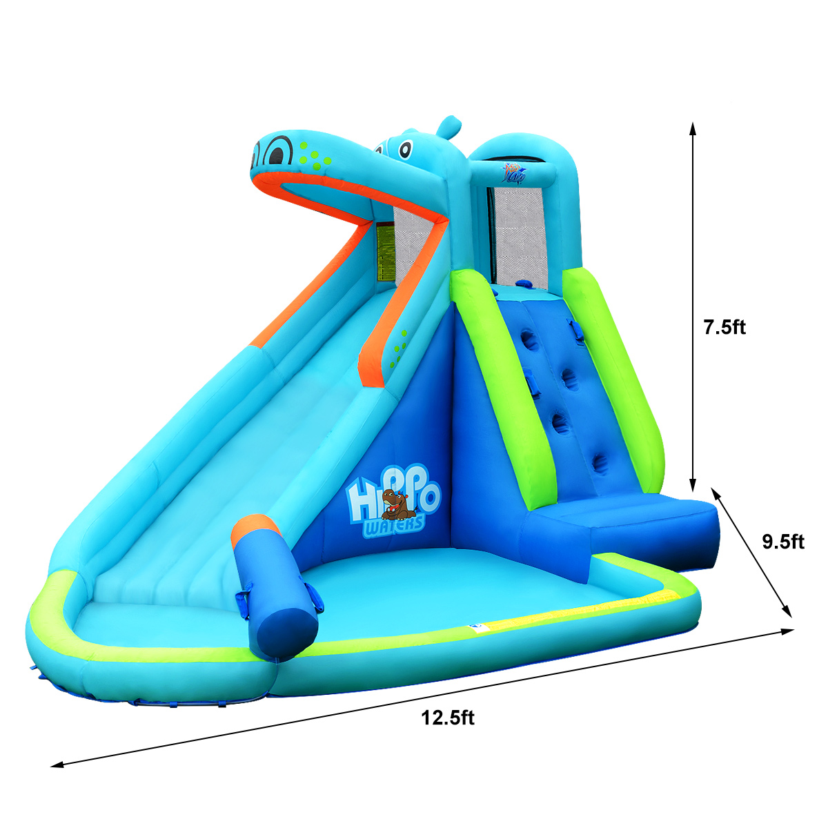 Inflatable Kids Hippo Bounce House Slide Climbing Wall w/740W Blower & Carry Bag - Picture 5 of 5