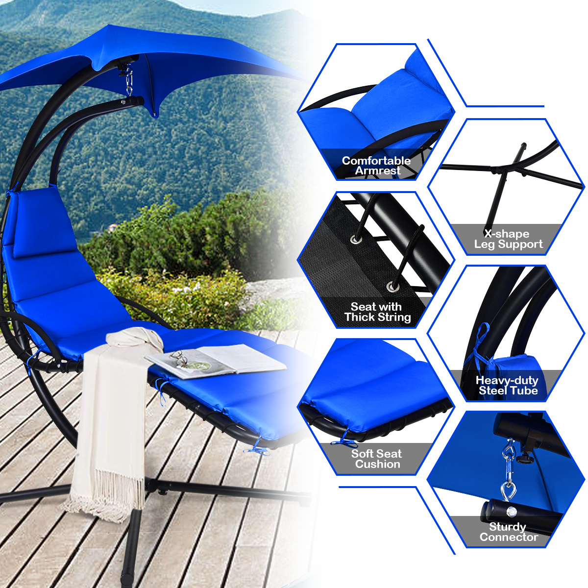 360° Rotating Hanging Swing Chair Hammock Chair Outdoor Pillow Canopy Stand - Picture 21 of 36