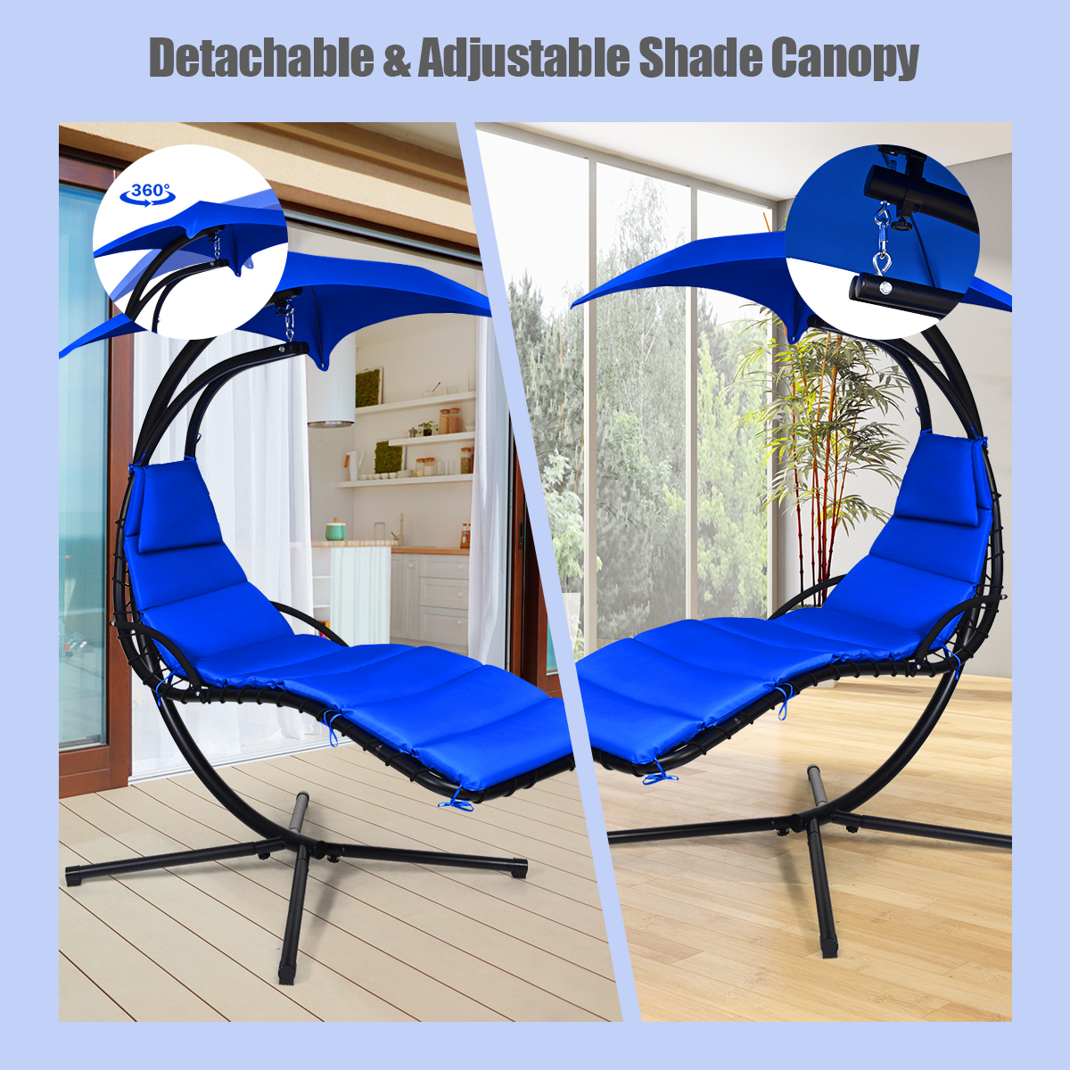 360° Rotating Hanging Swing Chair Hammock Chair Outdoor Pillow Canopy Stand - Picture 18 of 36