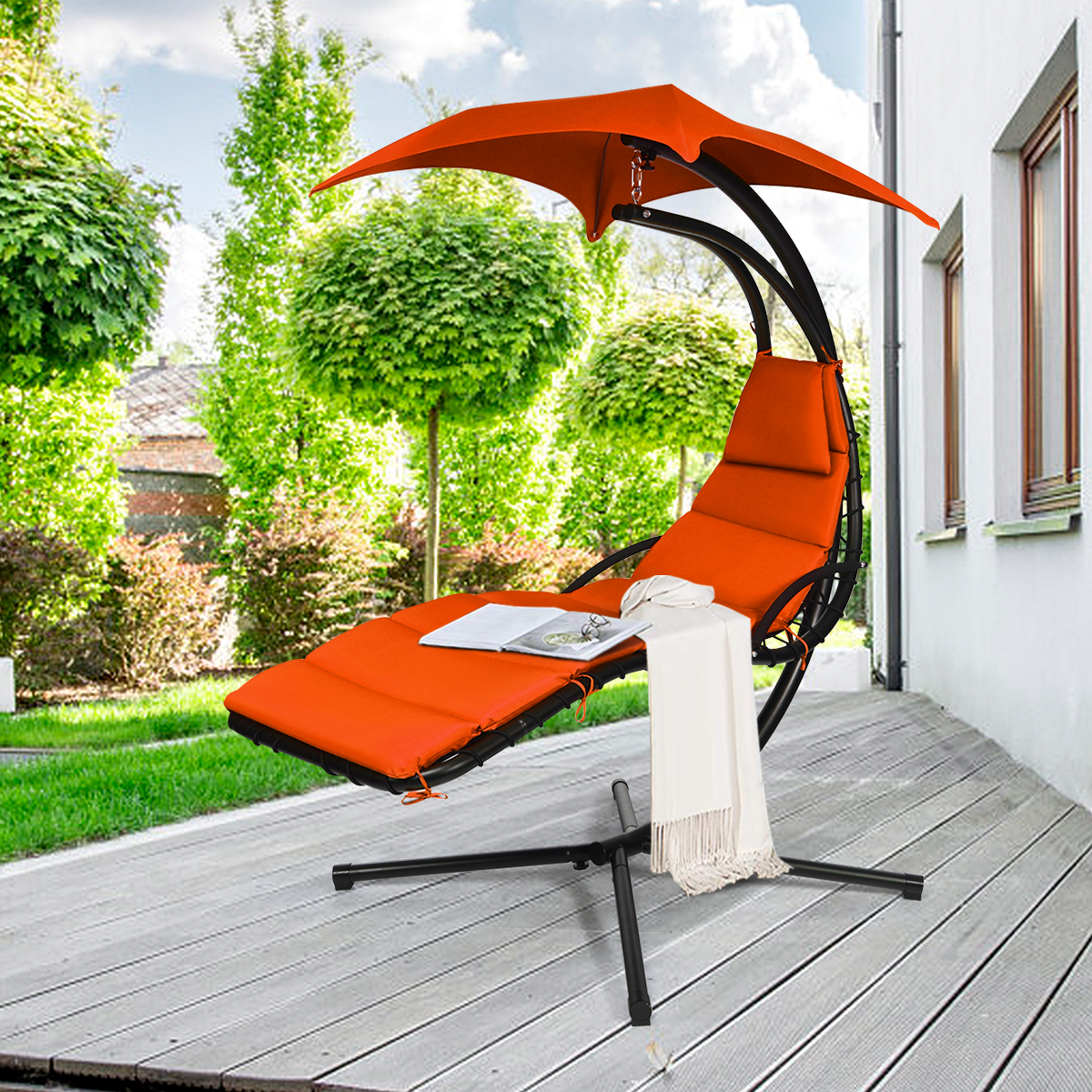 360° Rotating Hanging Swing Chair Hammock Chair Outdoor Pillow Canopy Stand - Picture 27 of 36