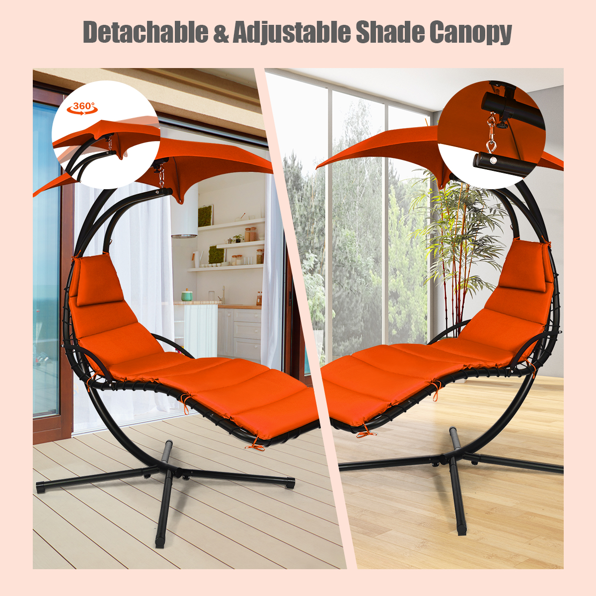 360° Rotating Hanging Swing Chair Hammock Chair Outdoor Pillow Canopy Stand - Picture 30 of 36