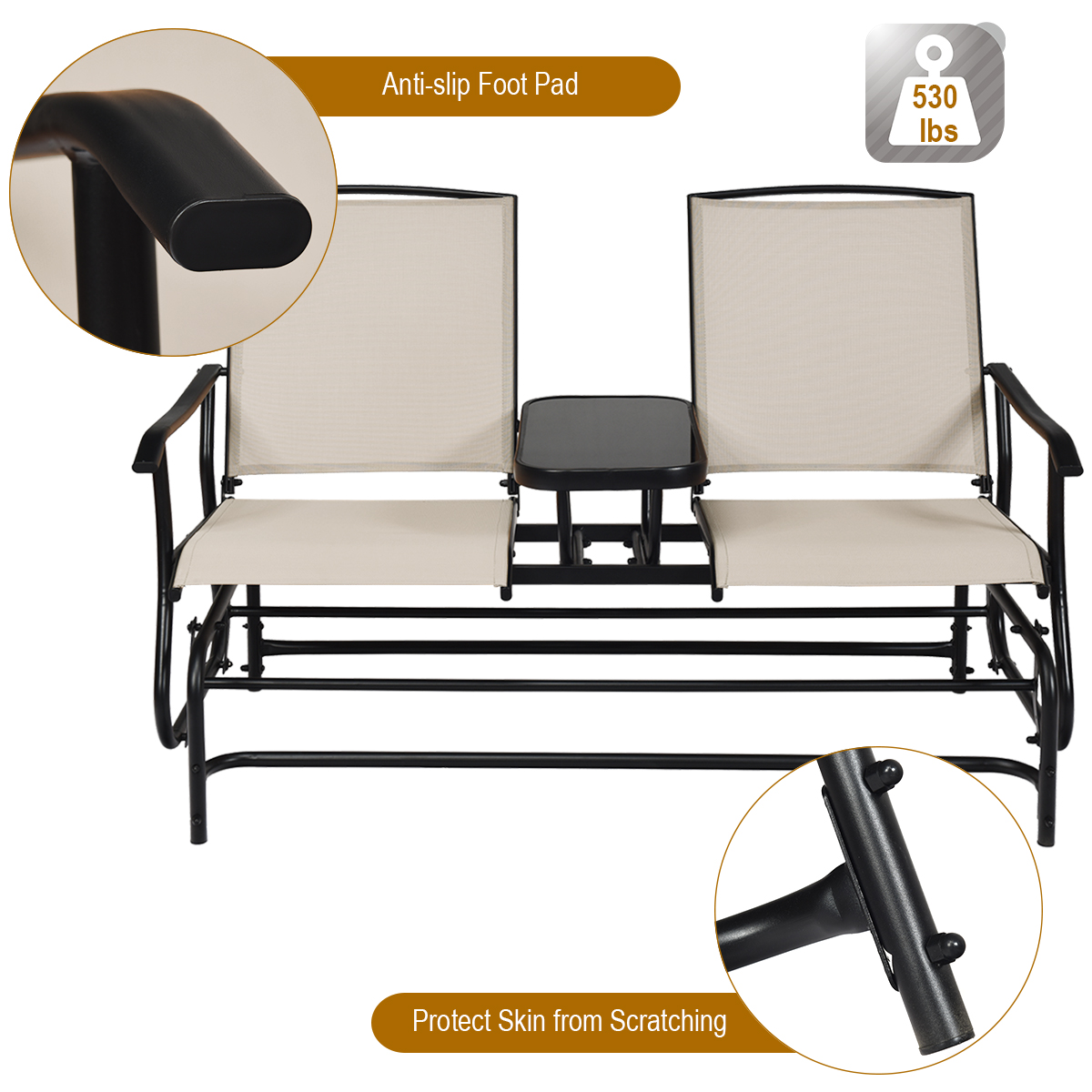 Patiojoy 2 Person Patio Double Glider Chair Loveseat Rocking with Center Table - Bild 10 von 10