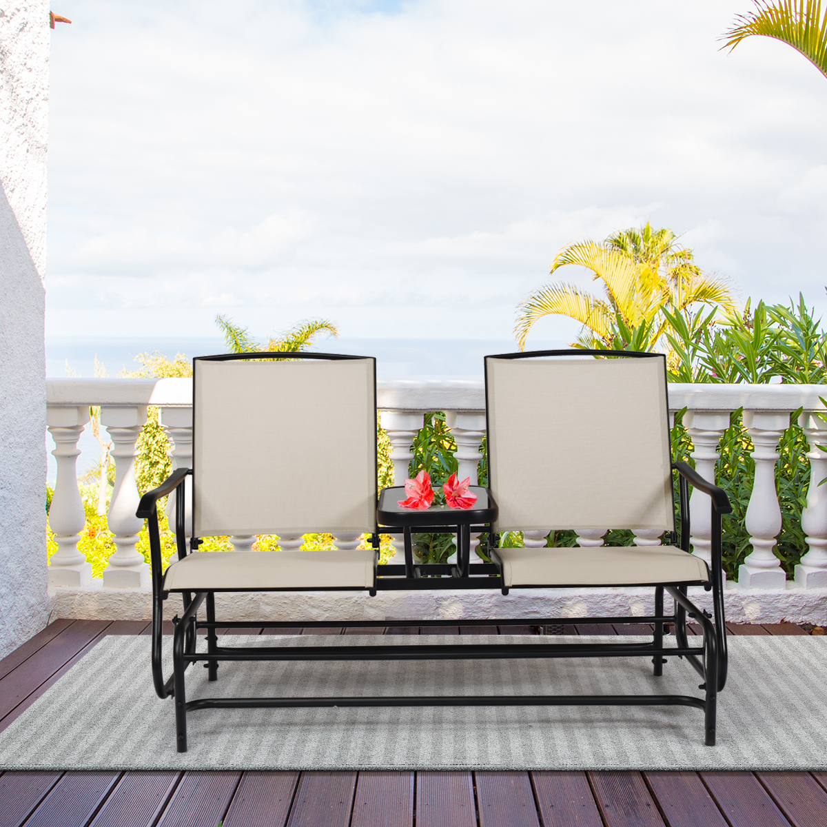Patiojoy 2 Person Patio Double Glider Chair Loveseat Rocking with Center Table - Bild 5 von 10