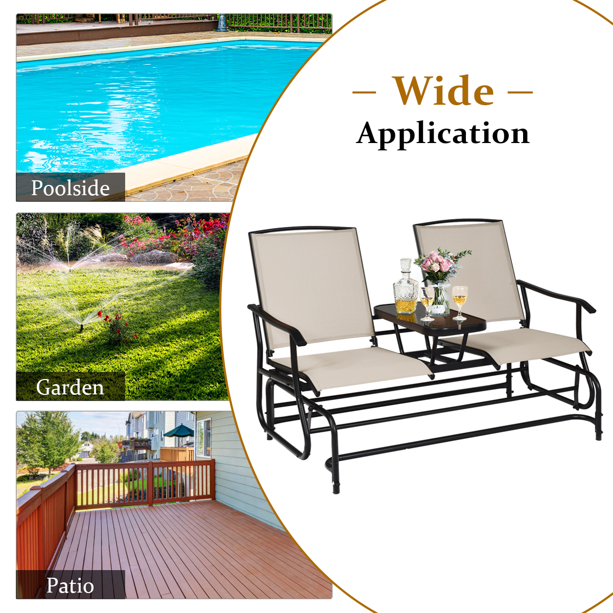 Patiojoy 2 Person Patio Double Glider Chair Loveseat Rocking with Center Table - Bild 7 von 10