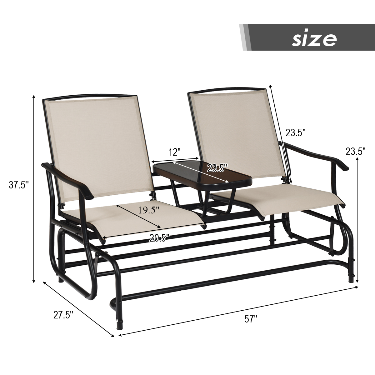 Patiojoy 2 Person Patio Double Glider Chair Loveseat Rocking with Center Table - Bild 2 von 10