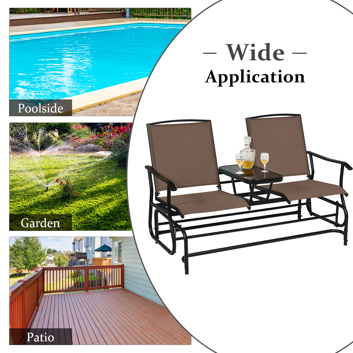 Patiojoy 2 Person Outdoor Patio Double Glider Chair Loveseat Rocking Brown detailed image 6