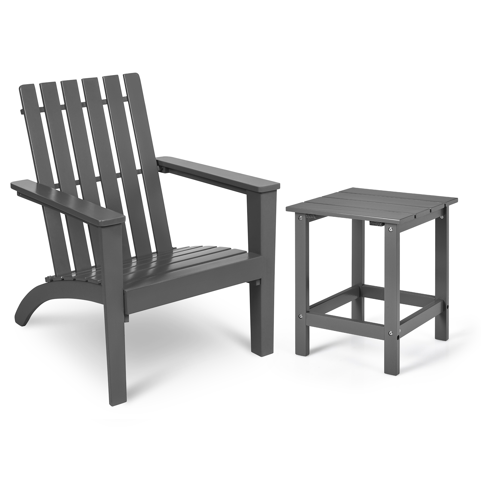 Patiojoy Outdoor 2PCS Adirondack Chair Side Table Set Solid Wood Garden Deck