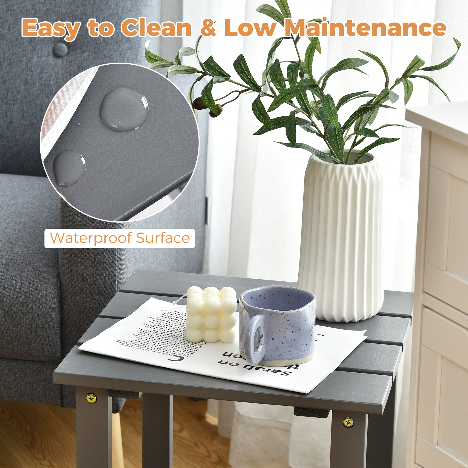 Patiojoy Outdoor 2PCS Adirondack Chair Side Table Set Solid Wood Garden Deck