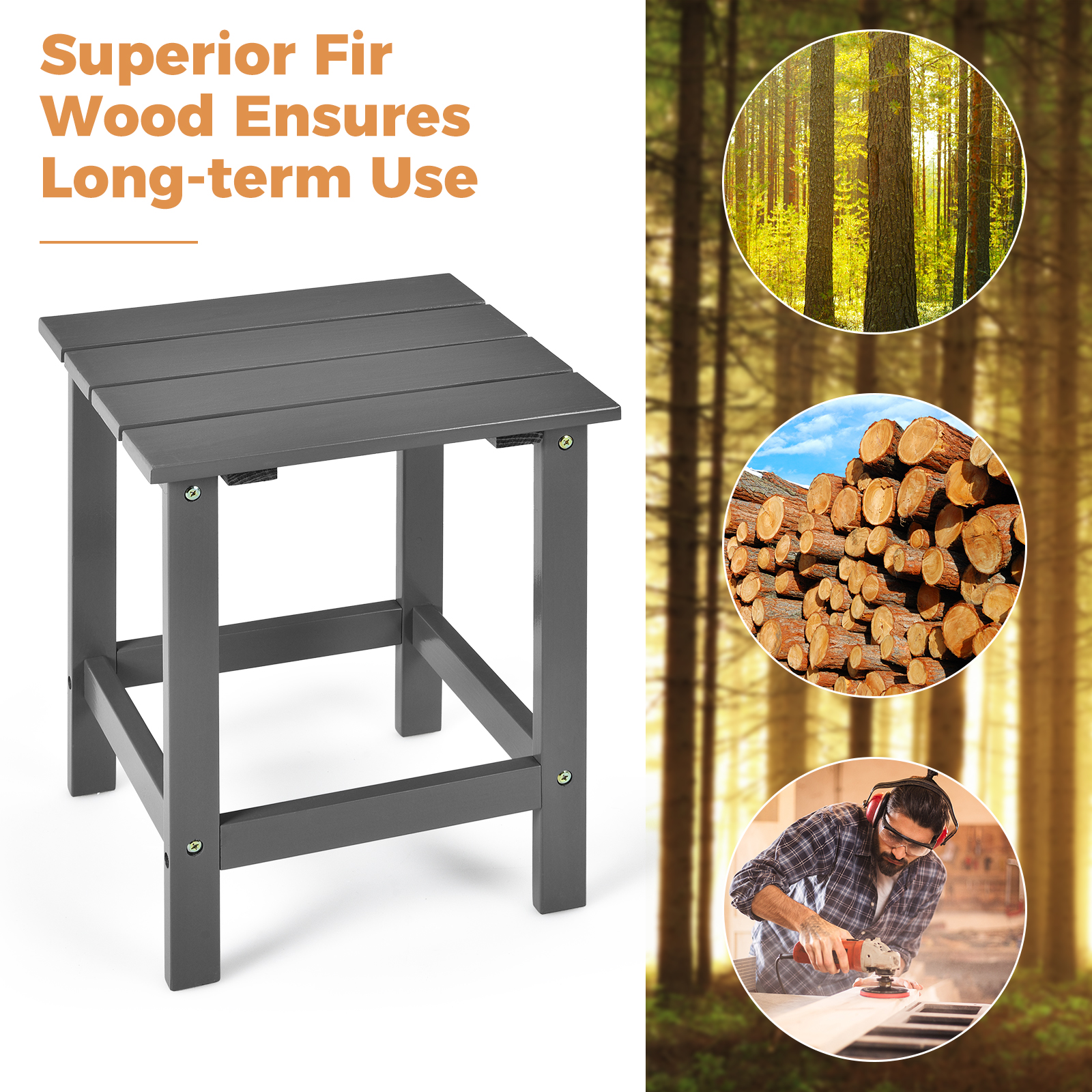 Patiojoy Outdoor 2PCS Adirondack Chair Side Table Set Solid Wood Garden Deck