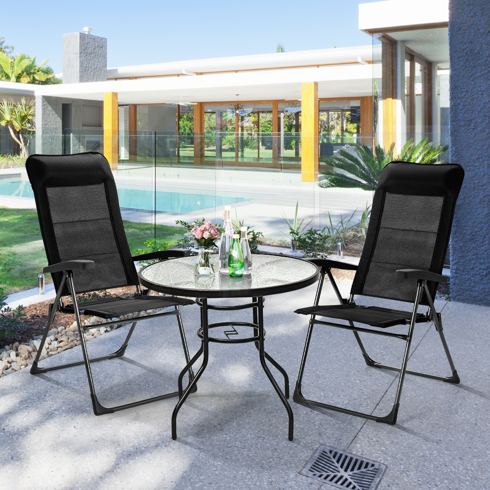 Costway 2PCS Patio Folding Dining Chairs Portable Camping Headrest Adjust Black