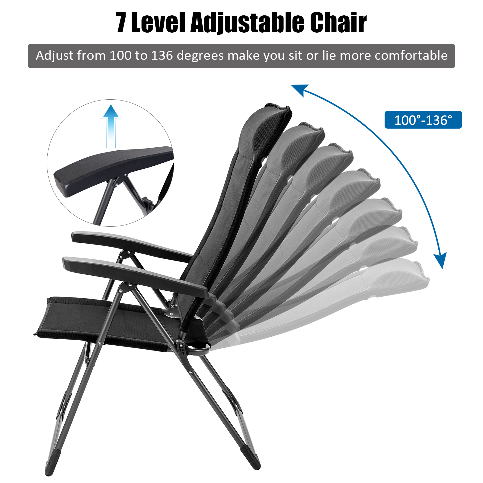 Costway 2PCS Patio Folding Dining Chairs Portable Camping Headrest Adjust Black