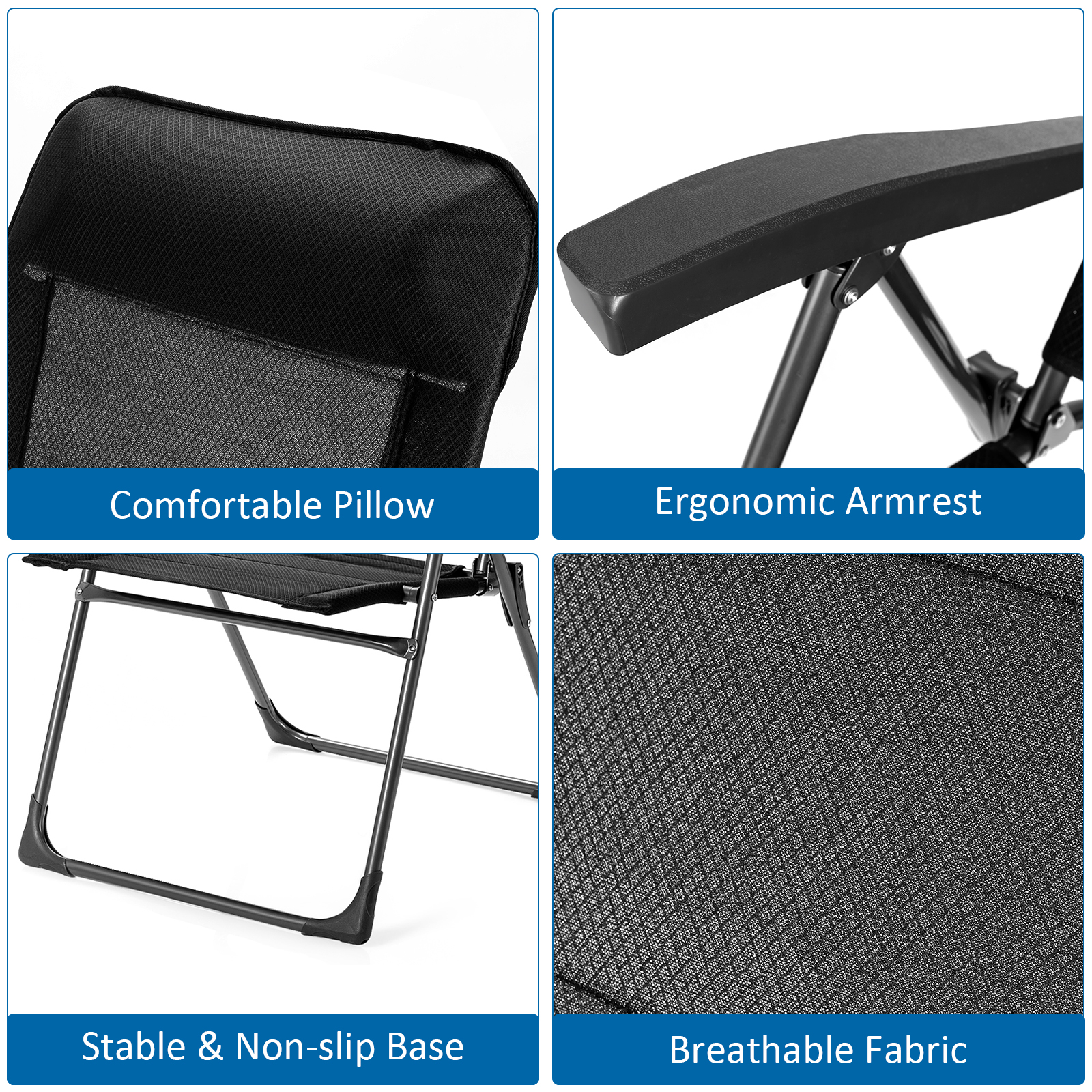 Costway 2PCS Patio Folding Dining Chairs Portable Camping Headrest Adjust Black