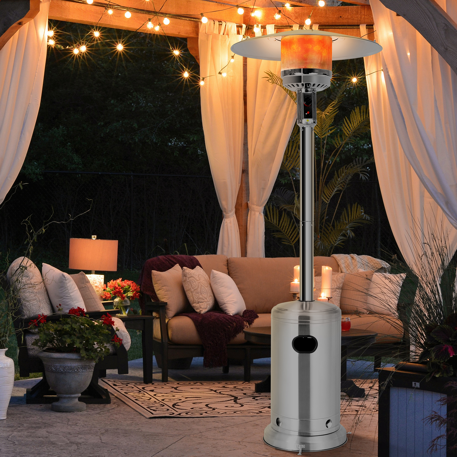 Costway 48000 BTU Stainless Steel Propane Patio Standing Heater W/ Wheels - Picture 3 of 12