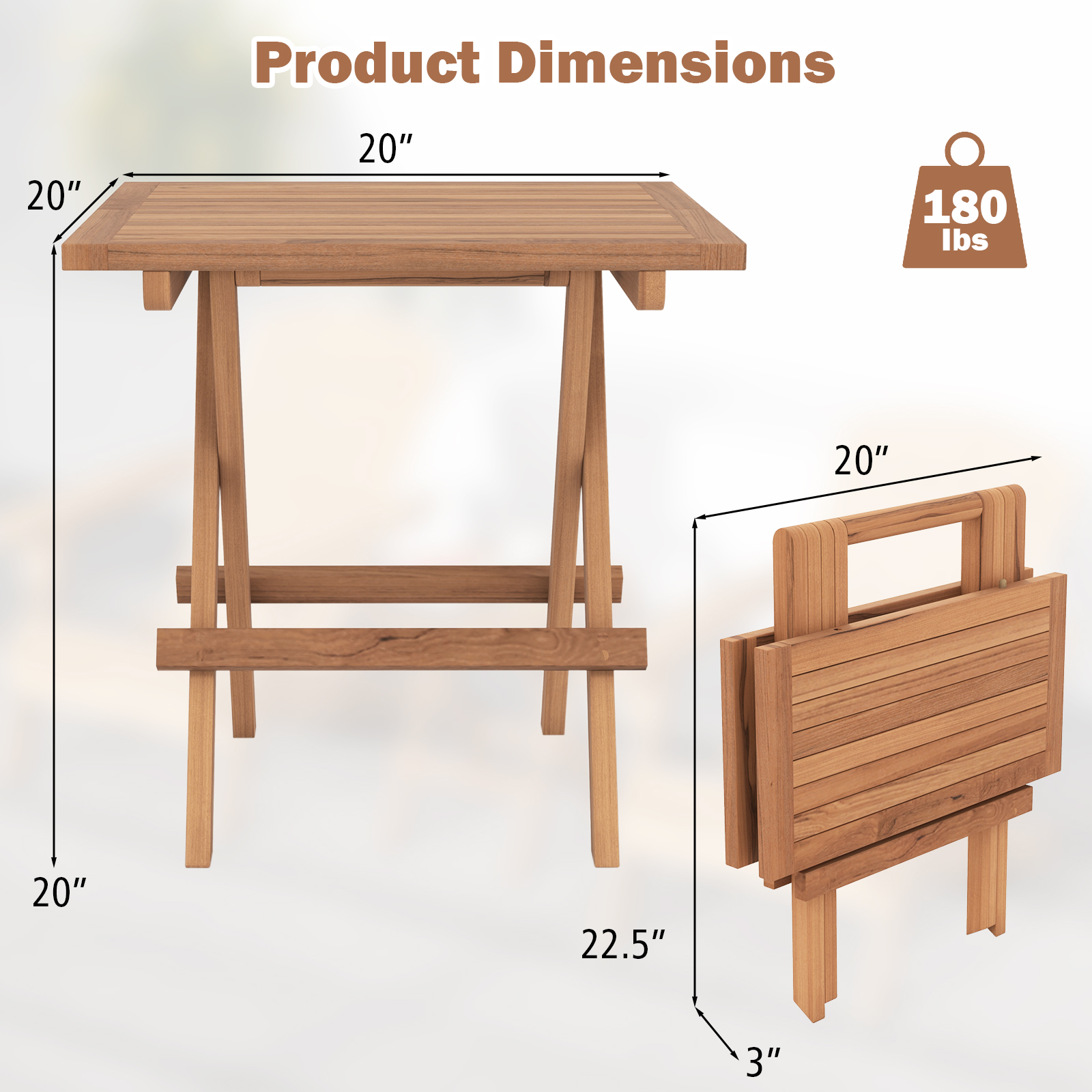 Klappbare Terrasse Beistelltisch Teakholz Quadratisch Lattenrost Tischplatte Tragbar Picknick - Bild 2 von 6