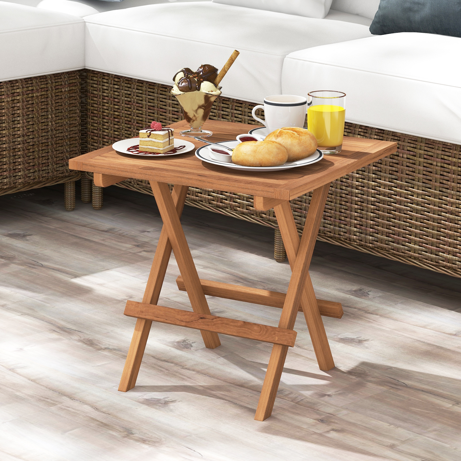 Klappbare Terrasse Beistelltisch Teakholz Quadratisch Lattenrost Tischplatte Tragbar Picknick - Bild 3 von 6