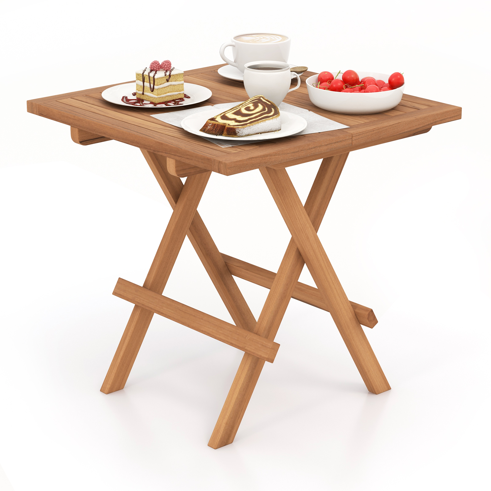 Klappbare Terrasse Beistelltisch Teakholz Quadratisch Lattenrost Tischplatte Tragbar Picknick - Bild 1 von 6