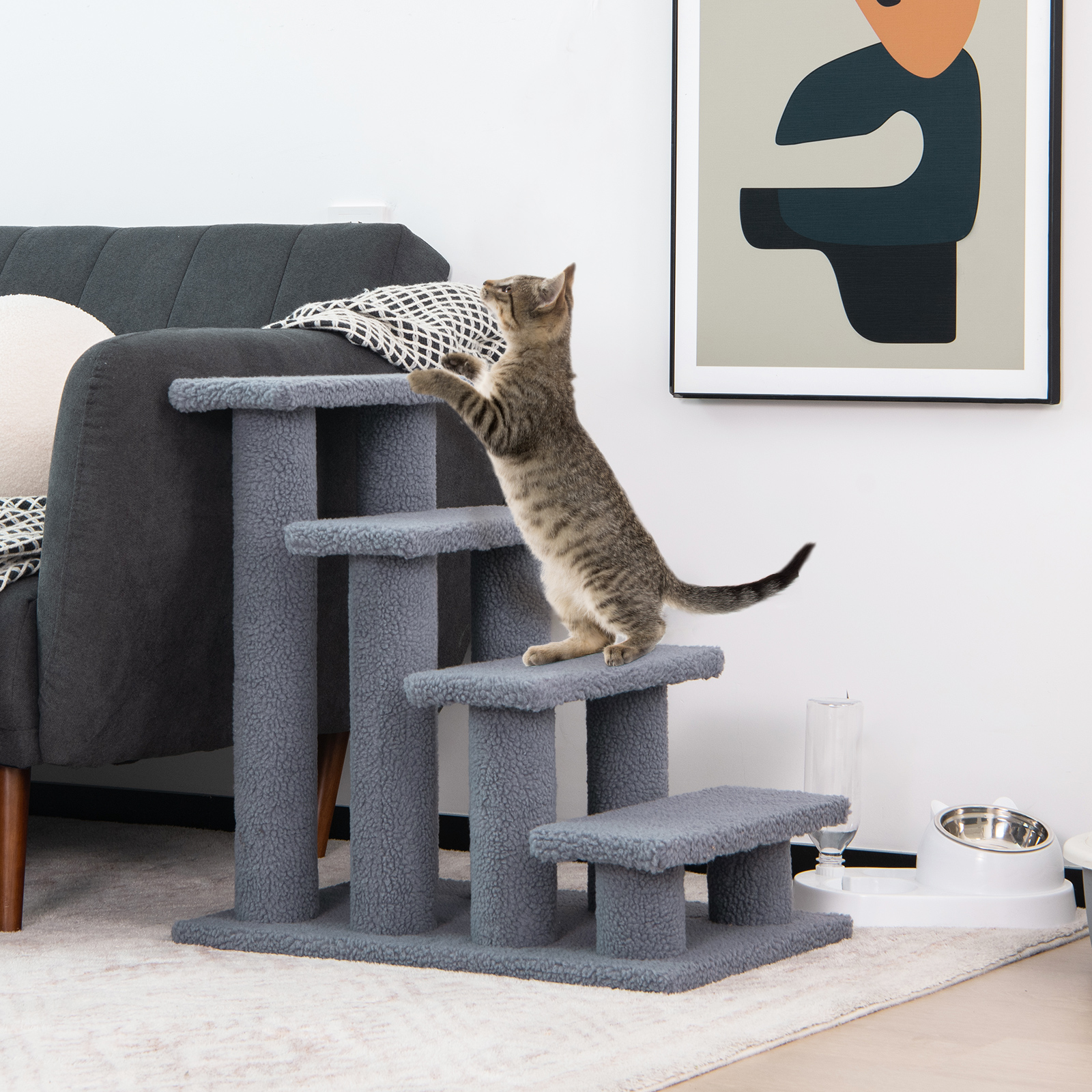 Cat Scratch Stair Post 4-Step Pet Stairs Carpeted Ladder Ramp