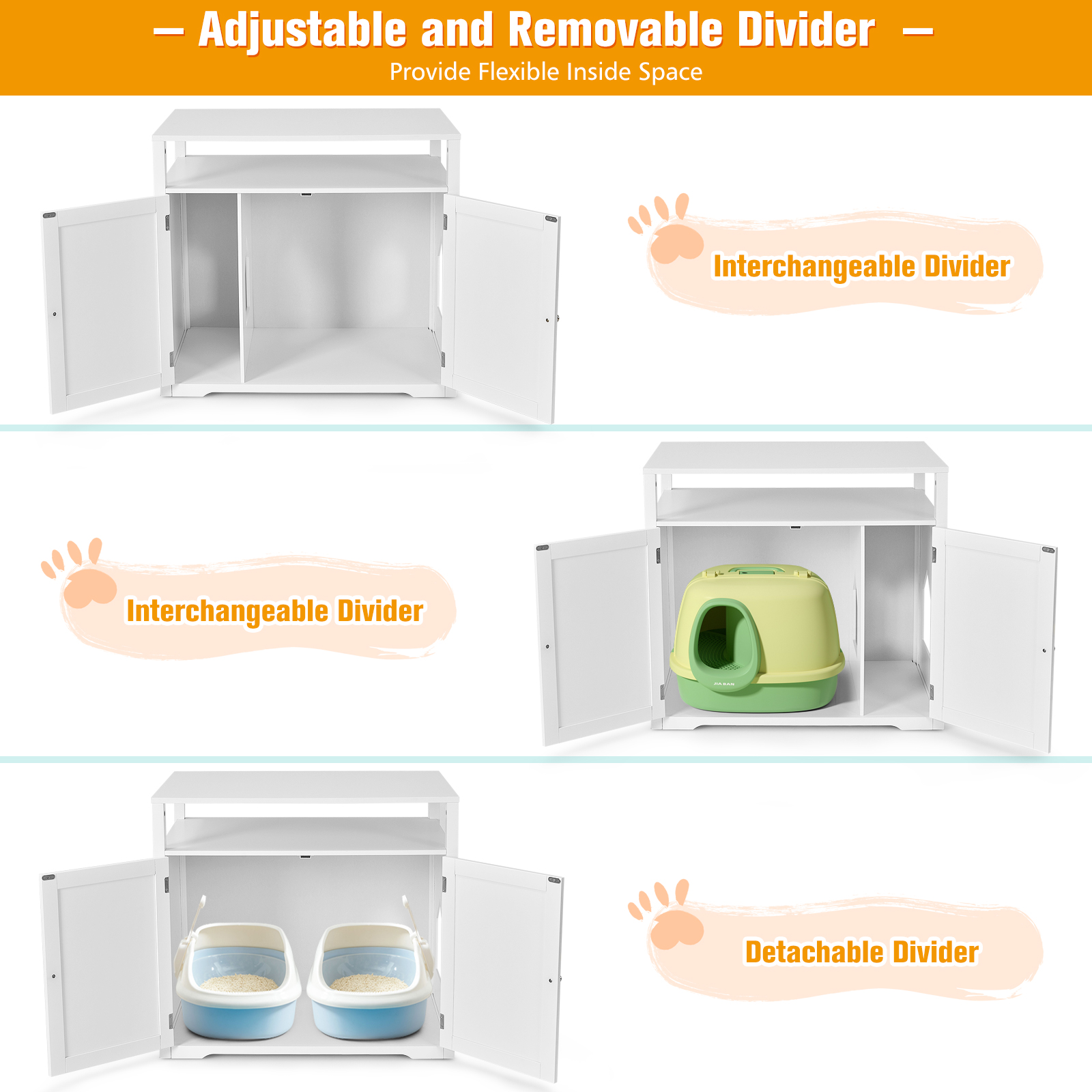 Petsjoy Wooden Cat Washroom Cat Litter Box Enclosure Hidden w/ Storage Layer