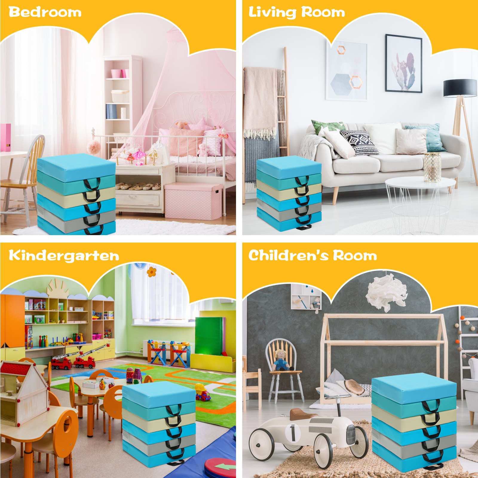 6 Stück 15 Zoll Quadratisch Kleinkind Bodenkissen Flexibler Weichschaum Sitz mit Griffen - Bild 6 von 12
