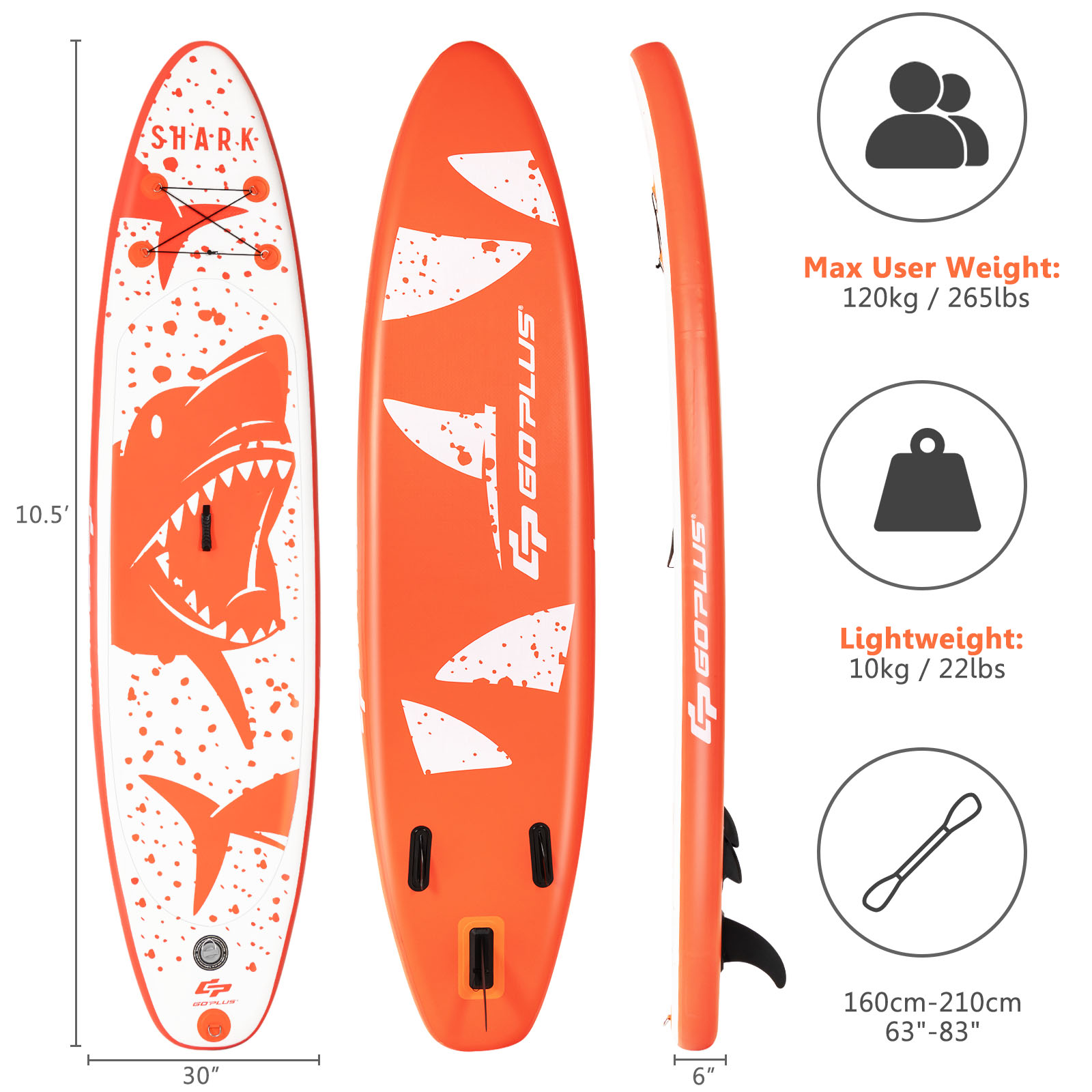 Tabla de remo inflable de pie Goplus 10 ft con mochila correa paleta de aluminio - Imagen 8 de 18