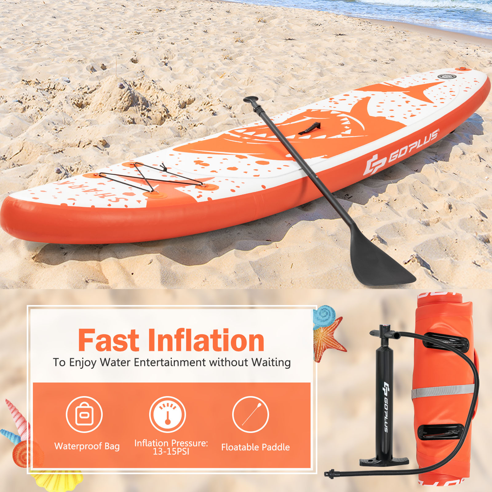 Tabla de remo inflable de pie Goplus 10 ft con mochila correa paleta de aluminio - Imagen 10 de 18