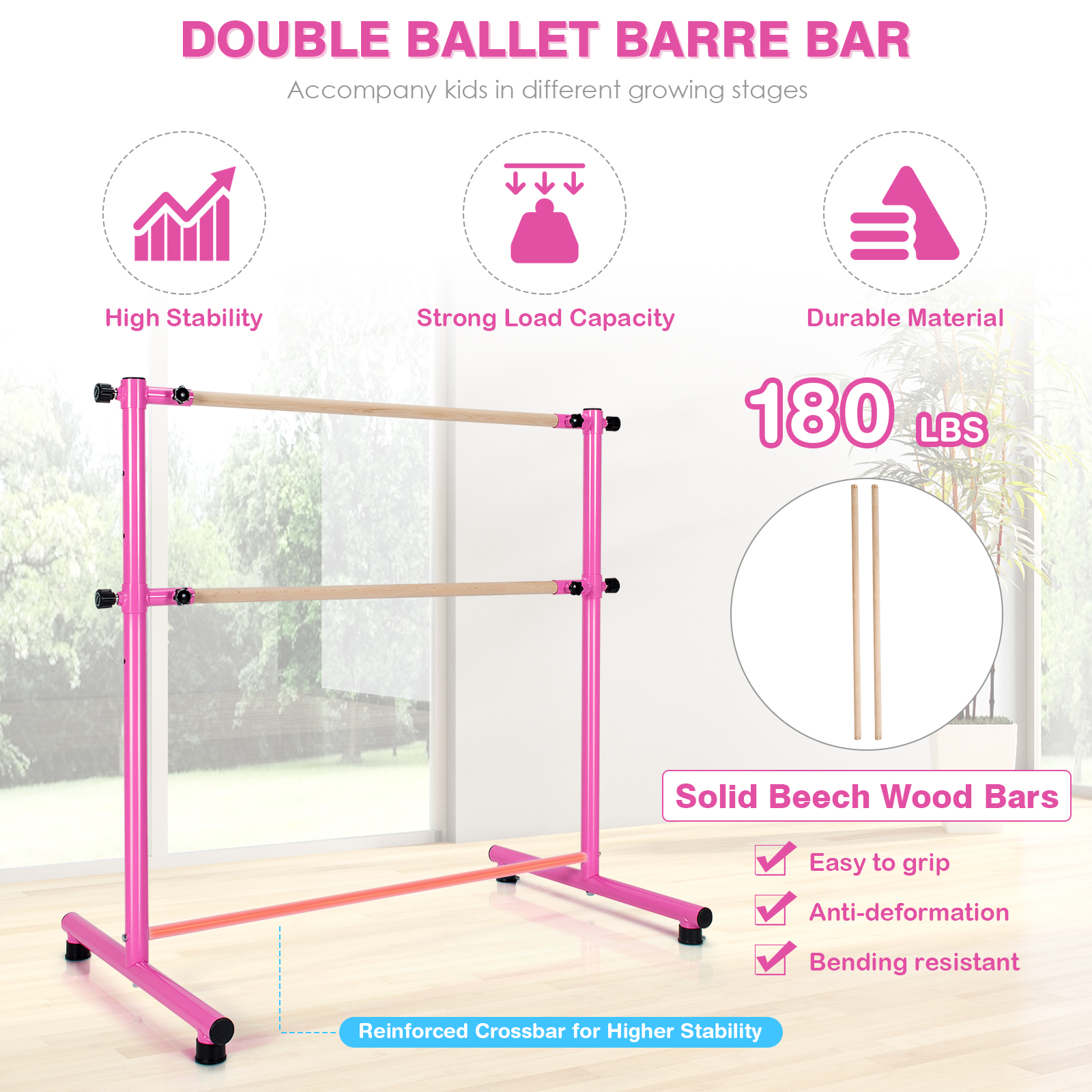 47" Portable Freestanding Ballet Barre for Home School Dancing Room - Picture 19 of 30
