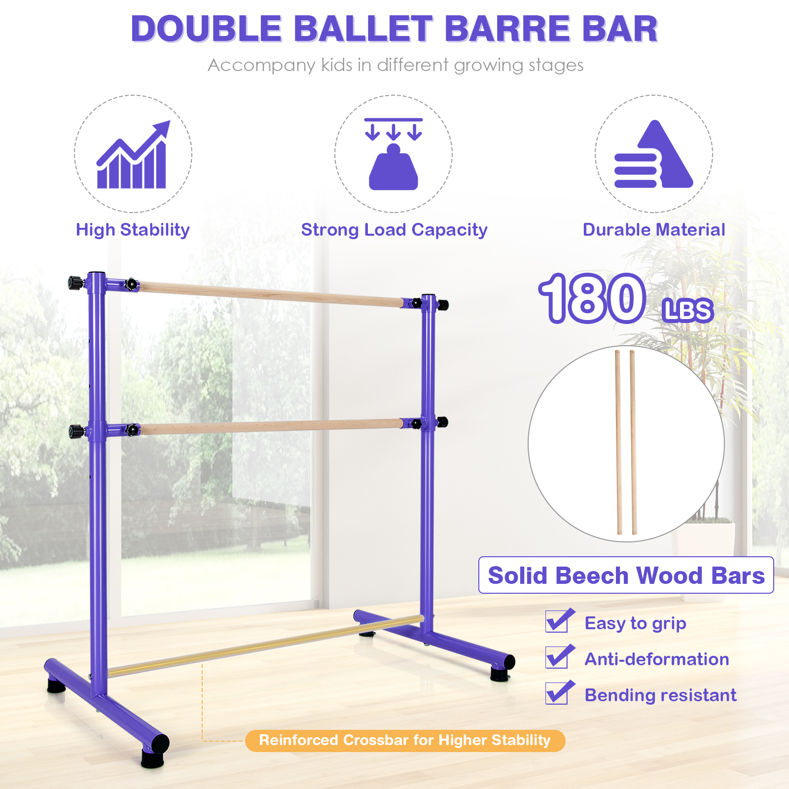 47" Portable Freestanding Ballet Barre for Home School Dancing Room - Picture 25 of 30