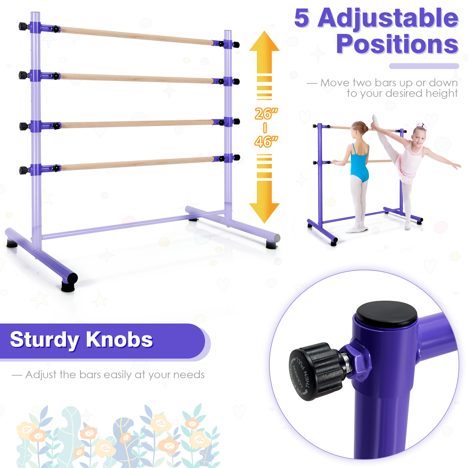 47" Portable Freestanding Ballet Barre for Home School Dancing Room - Picture 26 of 30