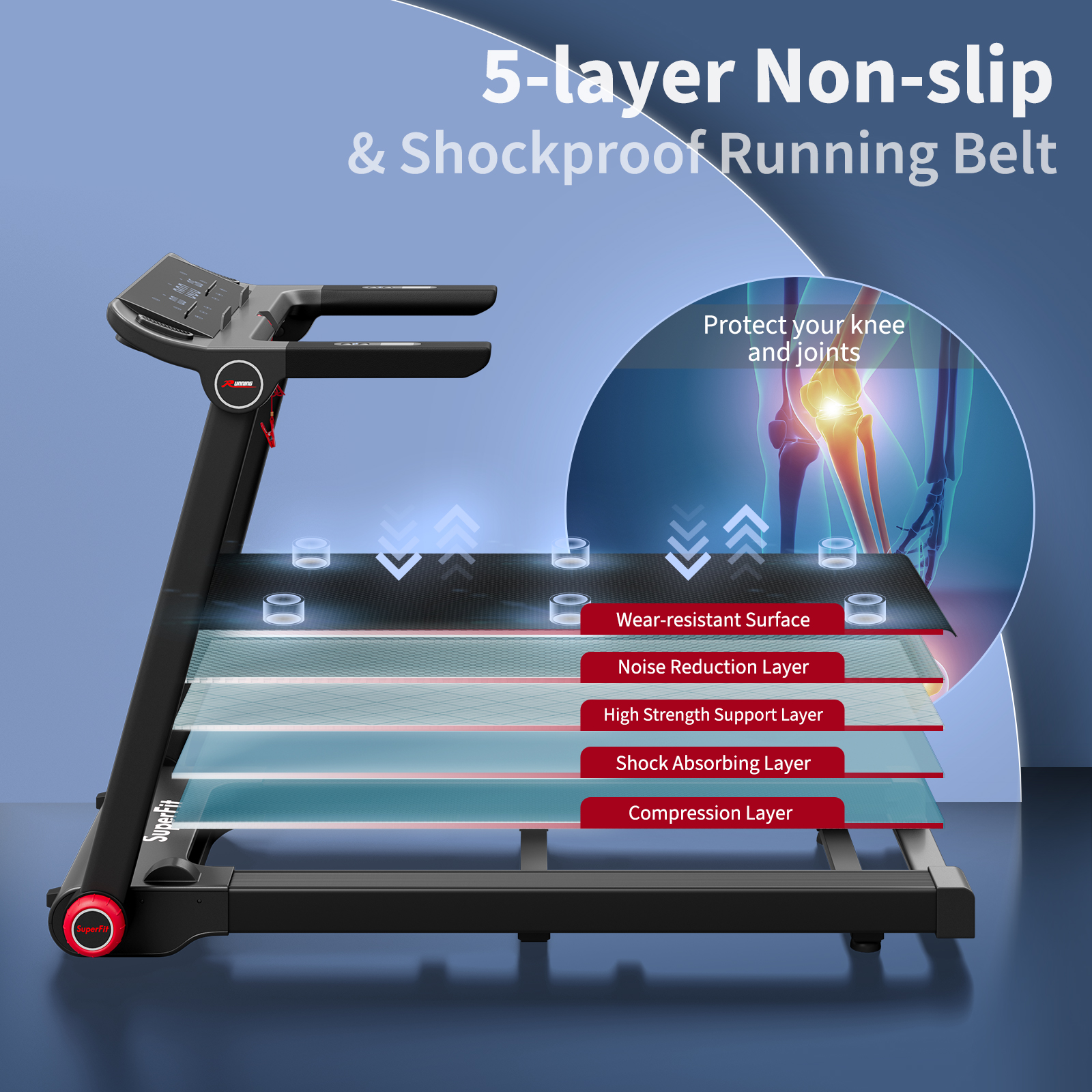Folding 3.75HP Treadmill Electric Running Machine W/Bluetooth APP Self-standing
