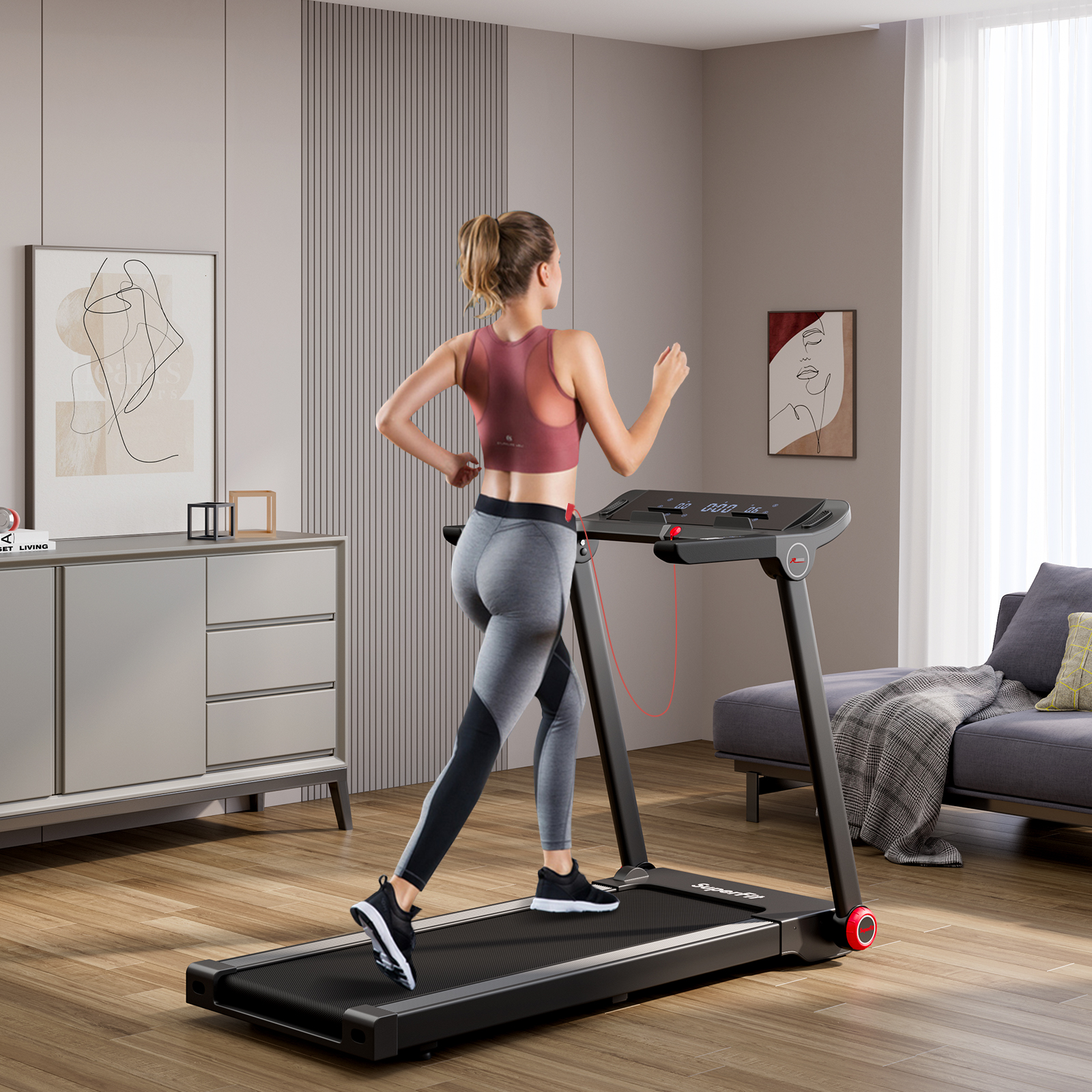 Folding 3.75HP Treadmill Electric Running Machine W/Bluetooth APP Self-standing