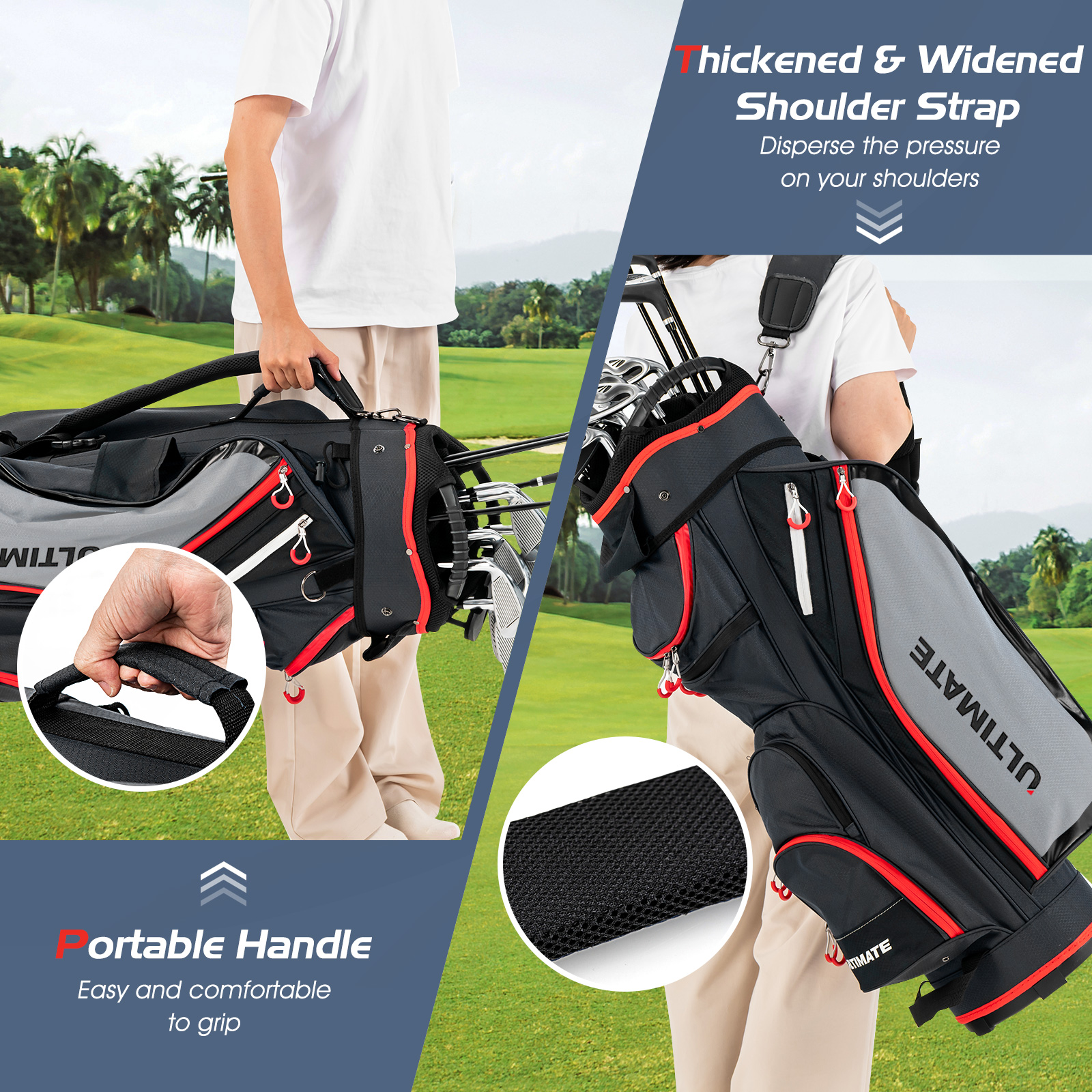 14-Way Golf Cart Bag w/ 8 Zippered Pockets & 8 Pockets Rain Hood - Picture 14 of 16