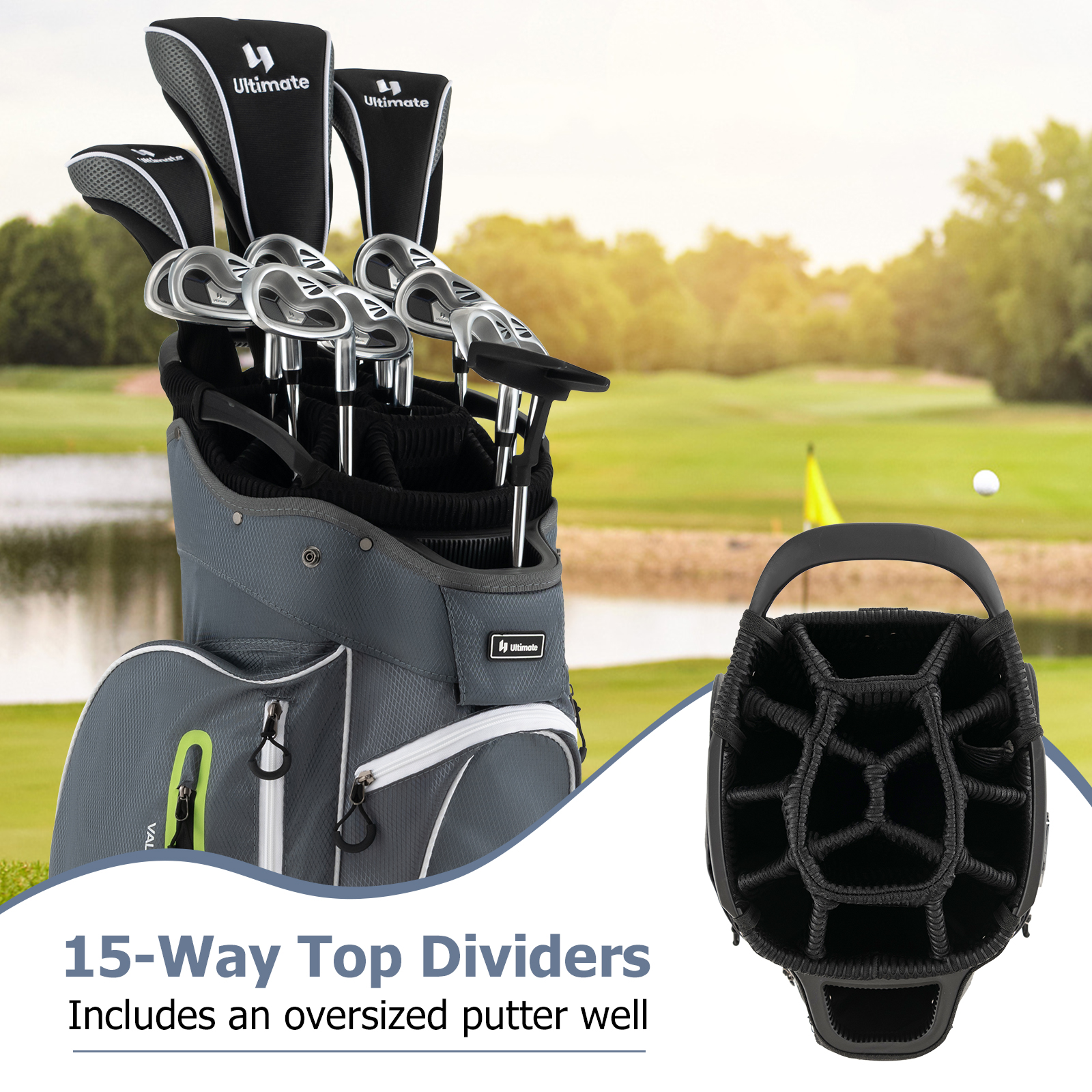 Lightweight Golf Cart Bag W/15 Way Top Divider Individual Putter Well Cooler Bag - Picture 16 of 30