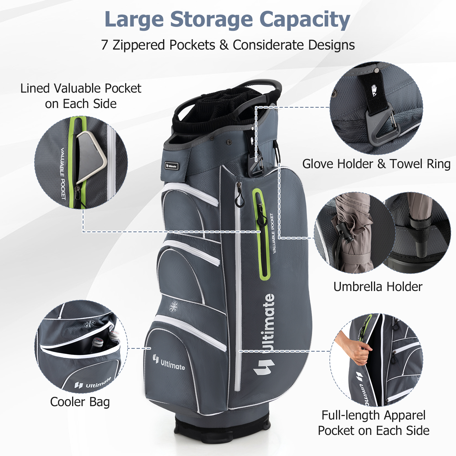 Lightweight Golf Cart Bag W/15 Way Top Divider Individual Putter Well Cooler Bag - Picture 17 of 30