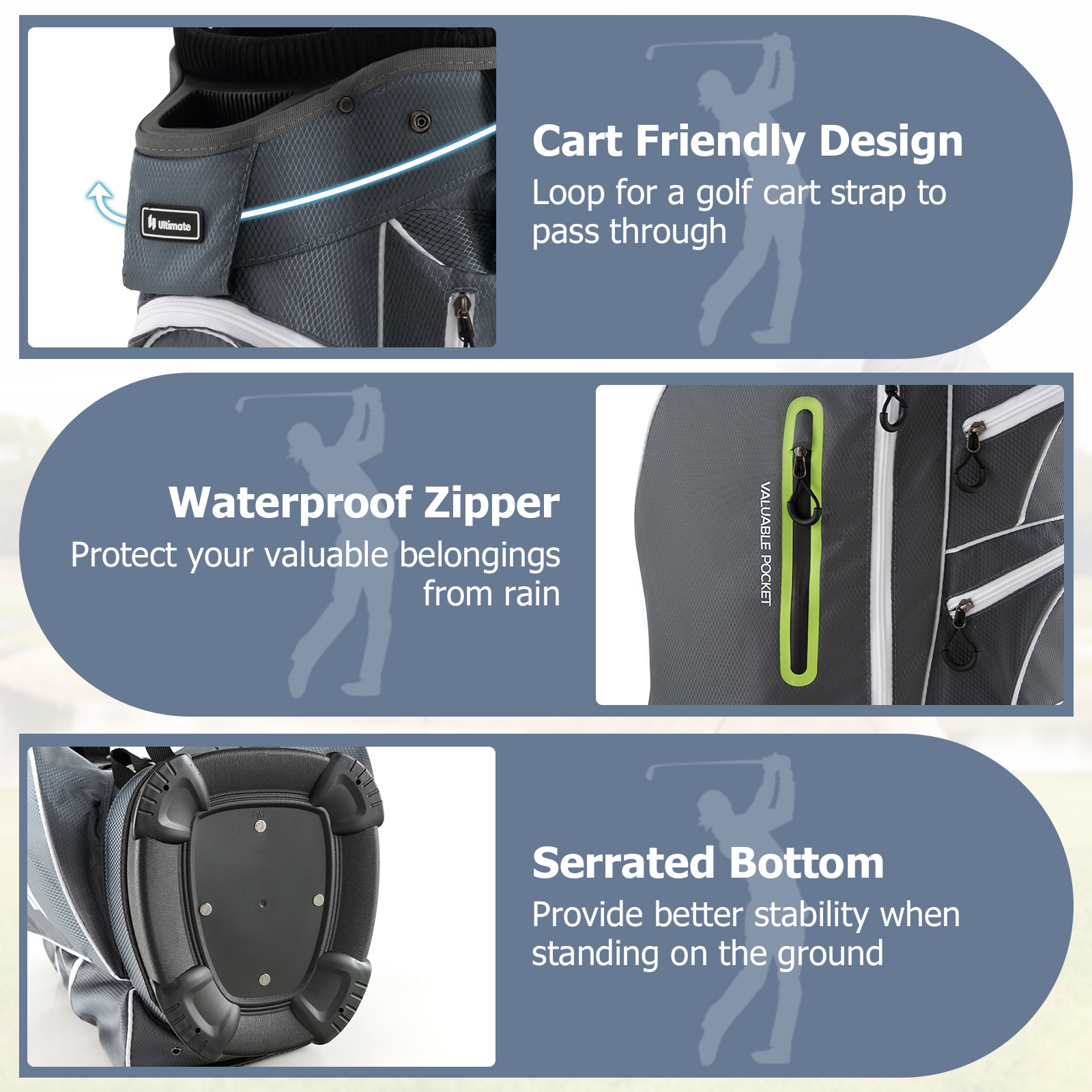 Lightweight Golf Cart Bag W/15 Way Top Divider Individual Putter Well Cooler Bag - Picture 19 of 30