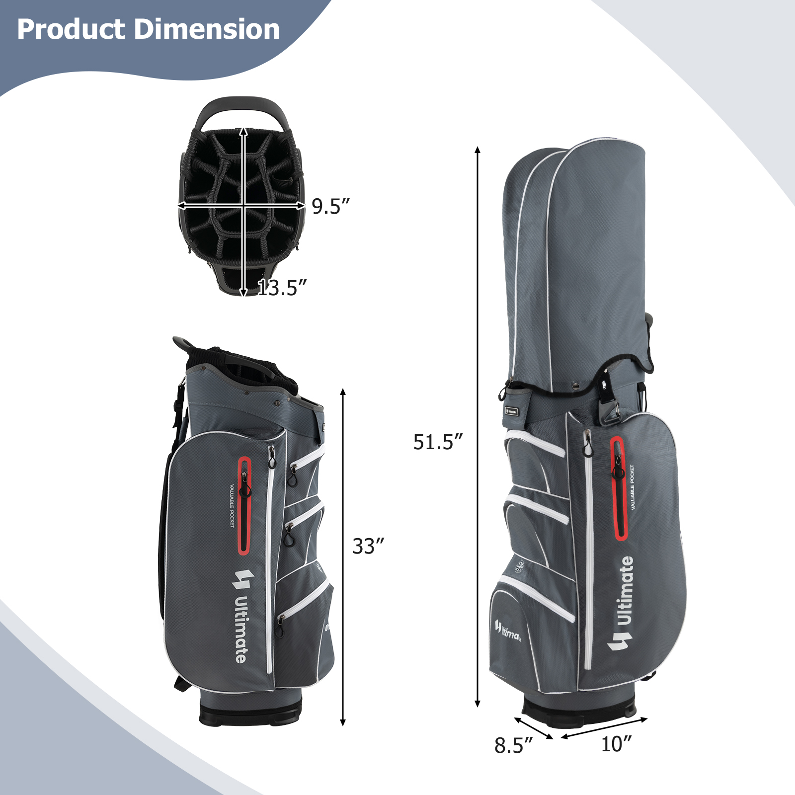 Lightweight Golf Cart Bag W/15 Way Top Divider Individual Putter Well Cooler Bag - Picture 22 of 30