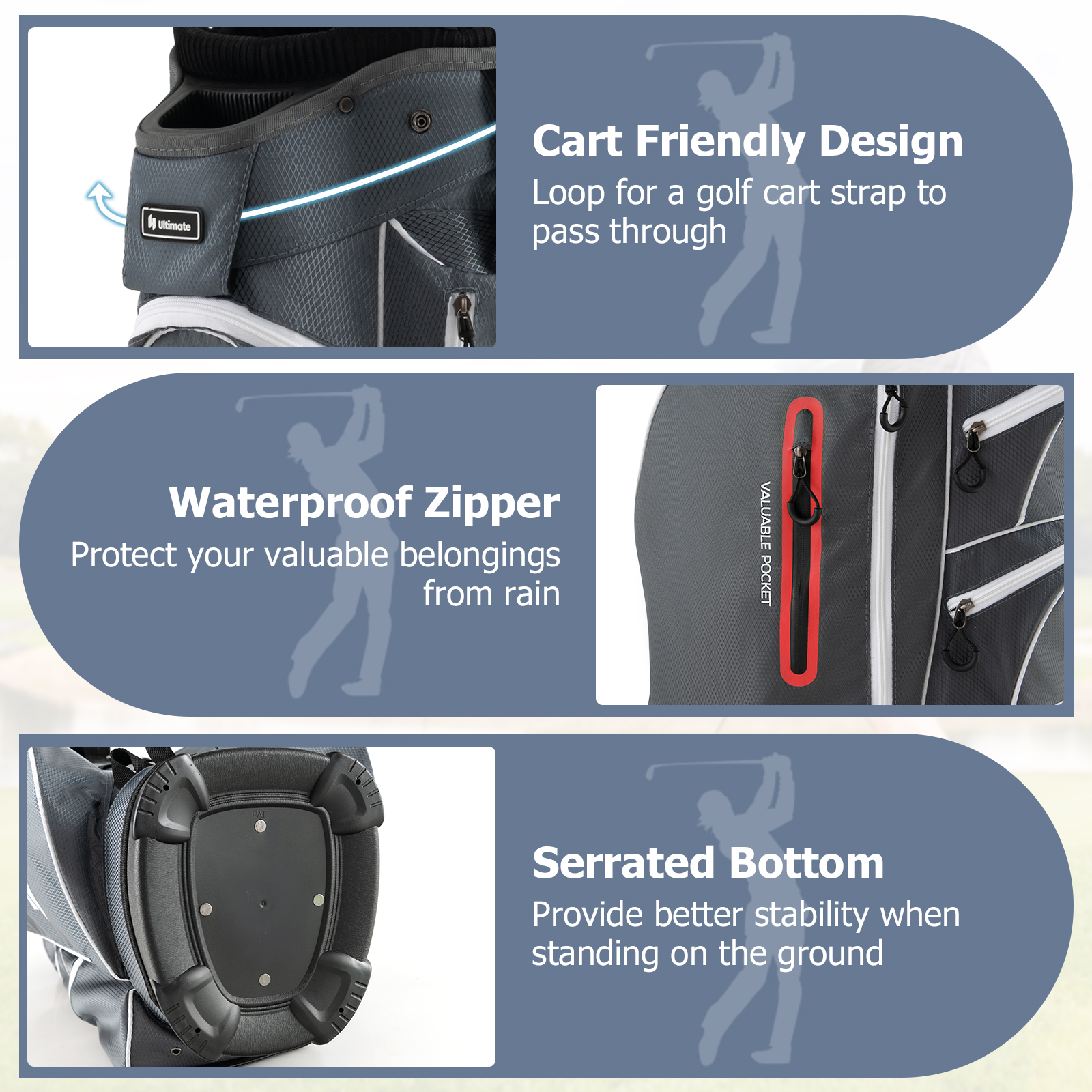 Lightweight Golf Cart Bag W/15 Way Top Divider Individual Putter Well Cooler Bag - Picture 29 of 30