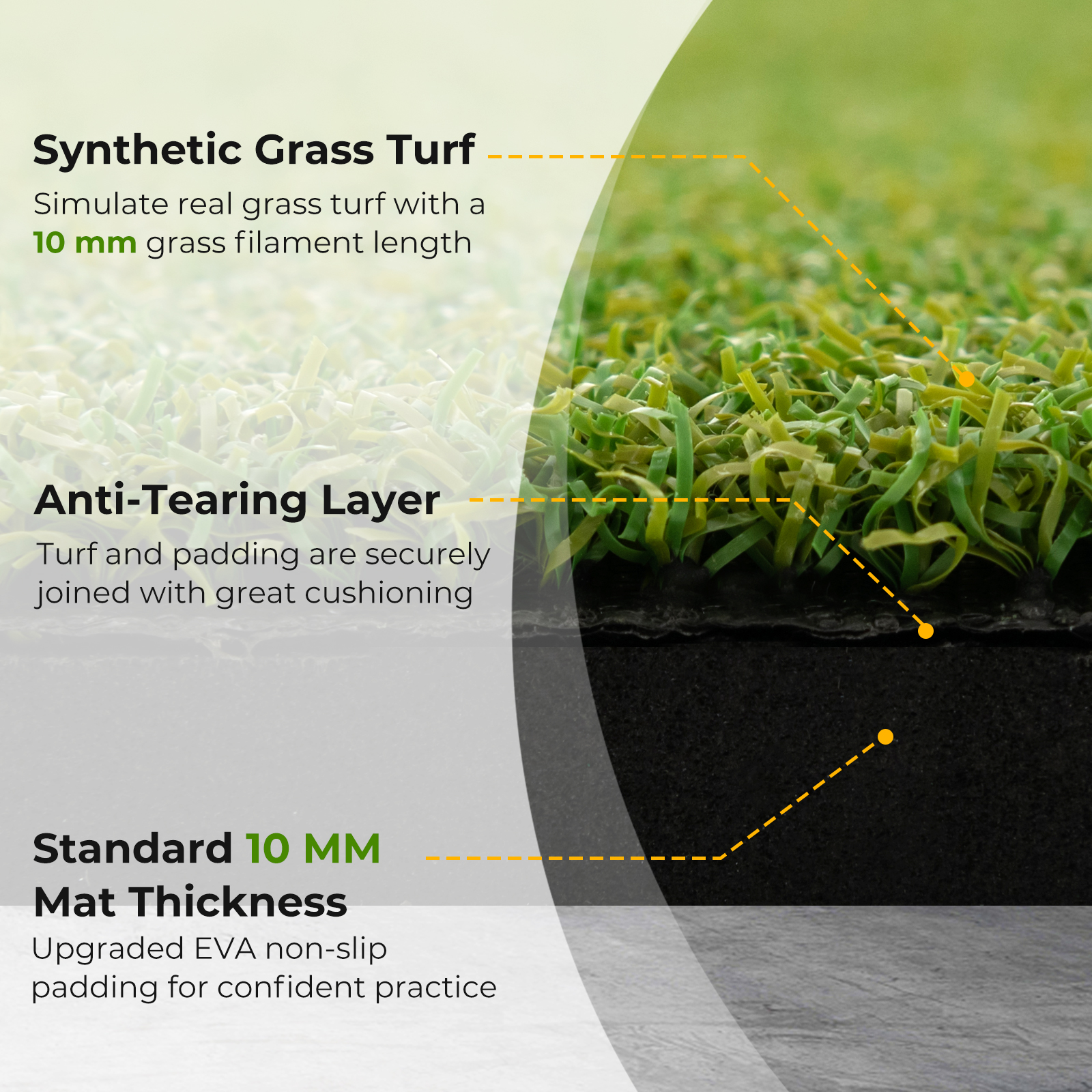 Alfombra de golf césped artificial práctica interior exterior con 2 camisetas de goma - Imagen 39 de 68